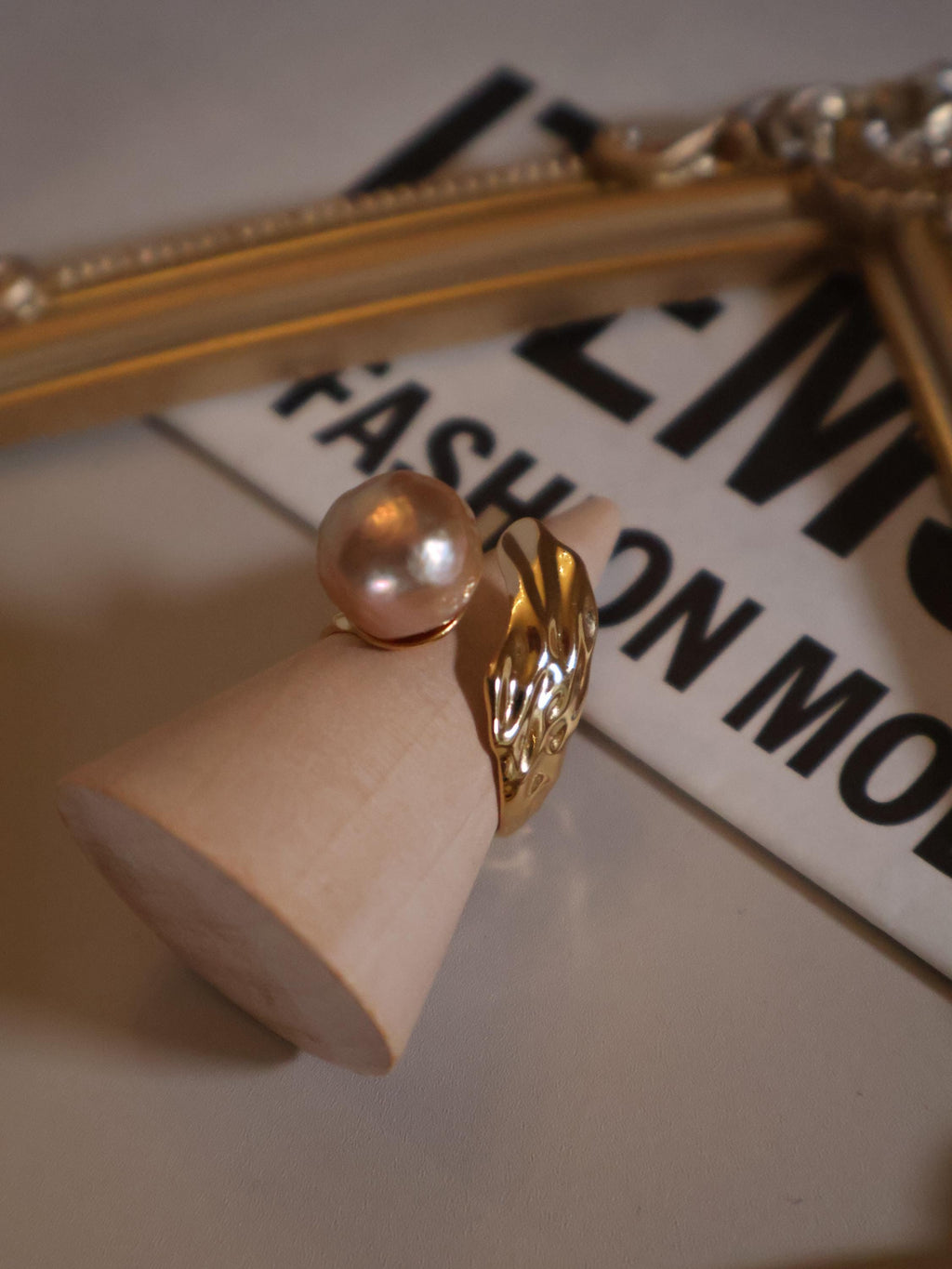 Baroque Pearl Leaf Ring – Freshwater Pearl, S925 Sterling Silver, Adjustable Fit