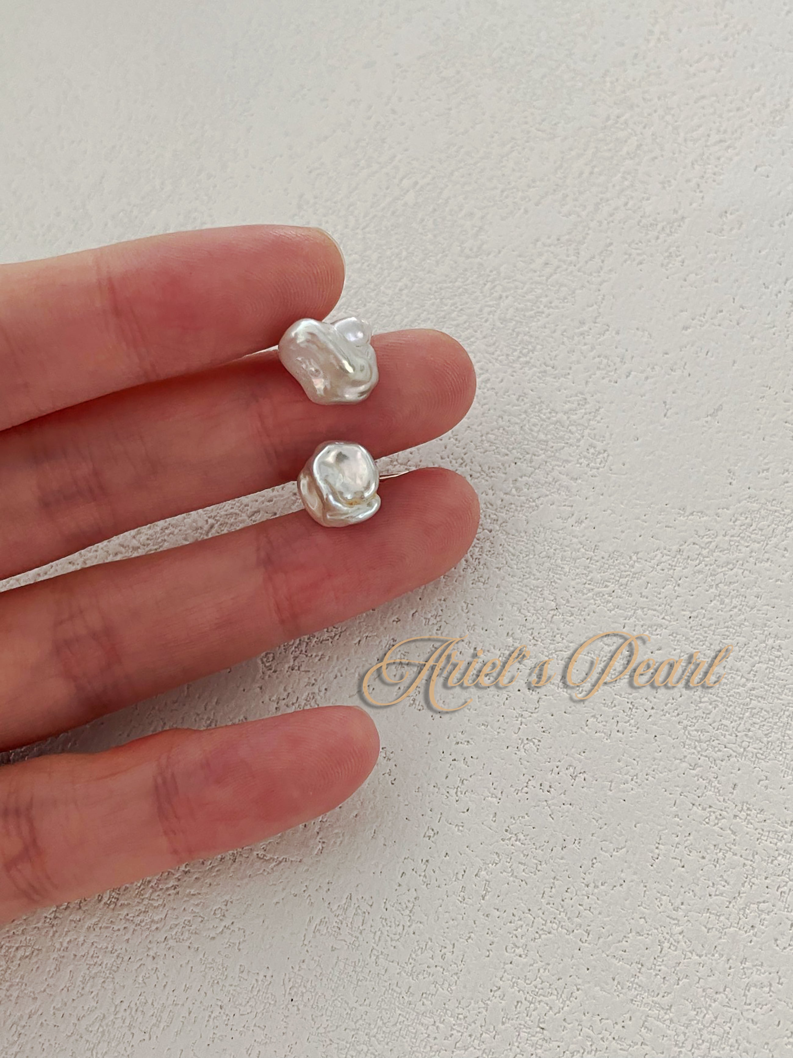 Sculptural Pearl Stud Earrings – Natural Keshi Pearls, 925 Sterling Silver