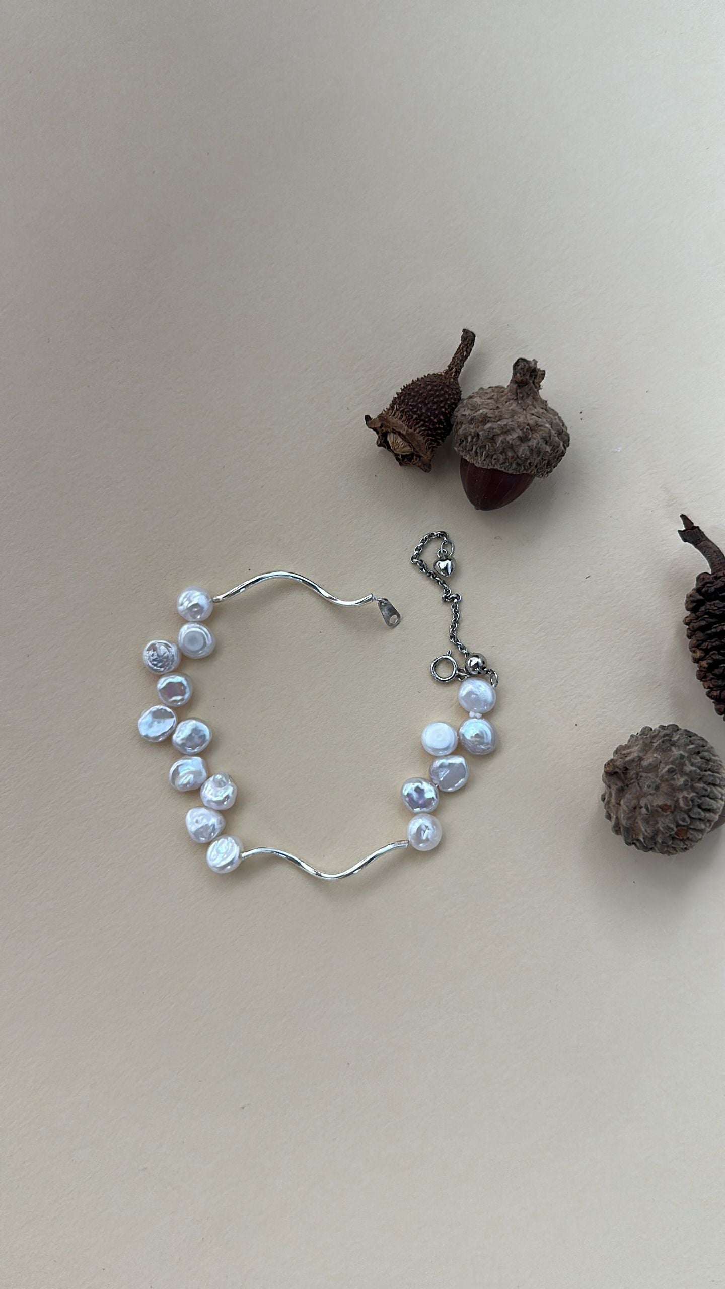 Wave Pearl Bracelet – Freshwater Pearls, Sterling Silver Adjustable Chain
