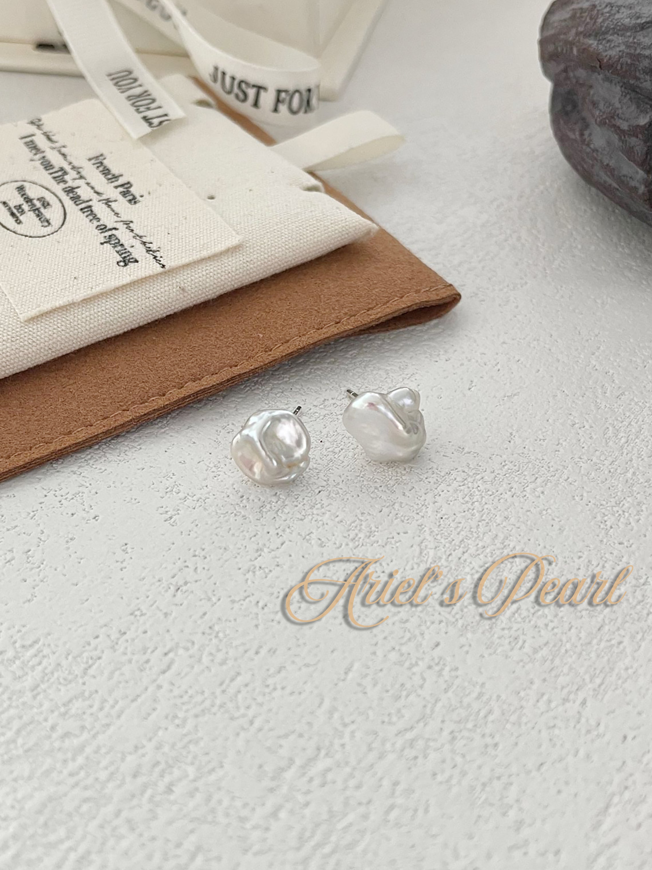 Sculptural Pearl Stud Earrings – Natural Keshi Pearls, 925 Sterling Silver