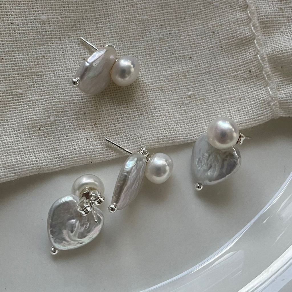 Detachable Heart Baroque Pearl Earrings - Sterling Silver Convertible Pearl Studs