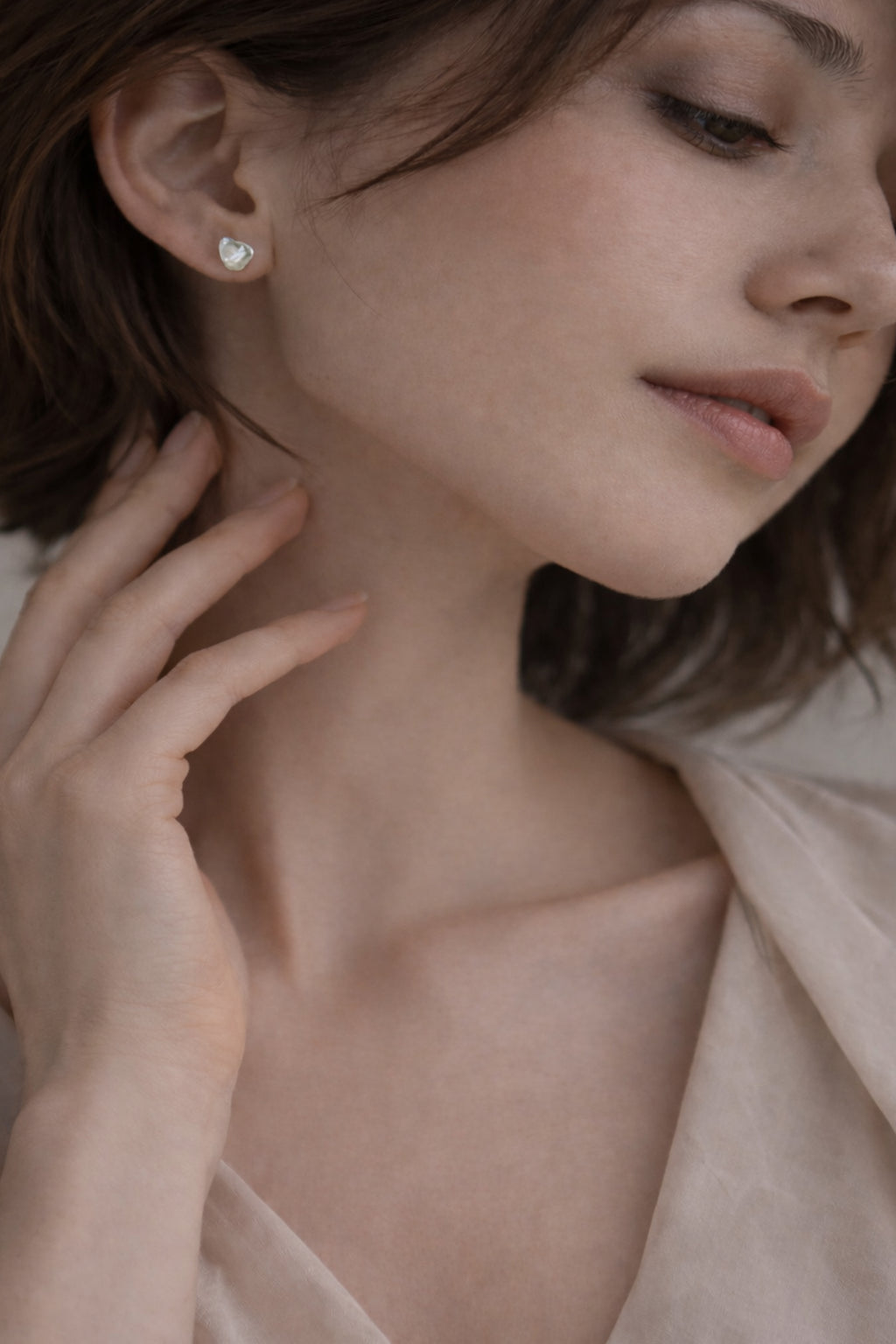 Sculptural Pearl Stud Earrings – Natural Keshi Pearls, 925 Sterling Silver