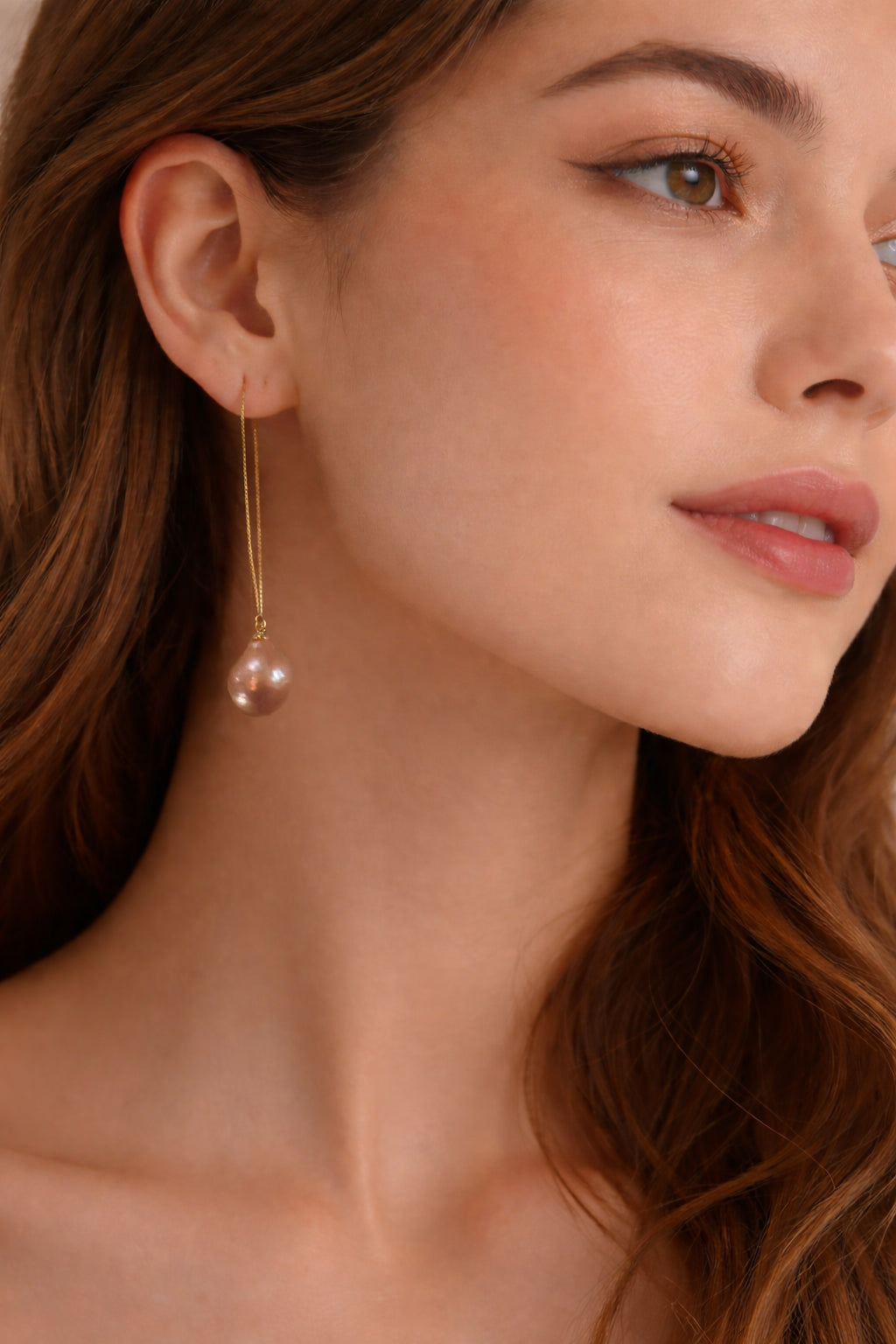 Freshwater Baroque Pearl Threader Earrings – Long Chain Drop in Sterling Silver