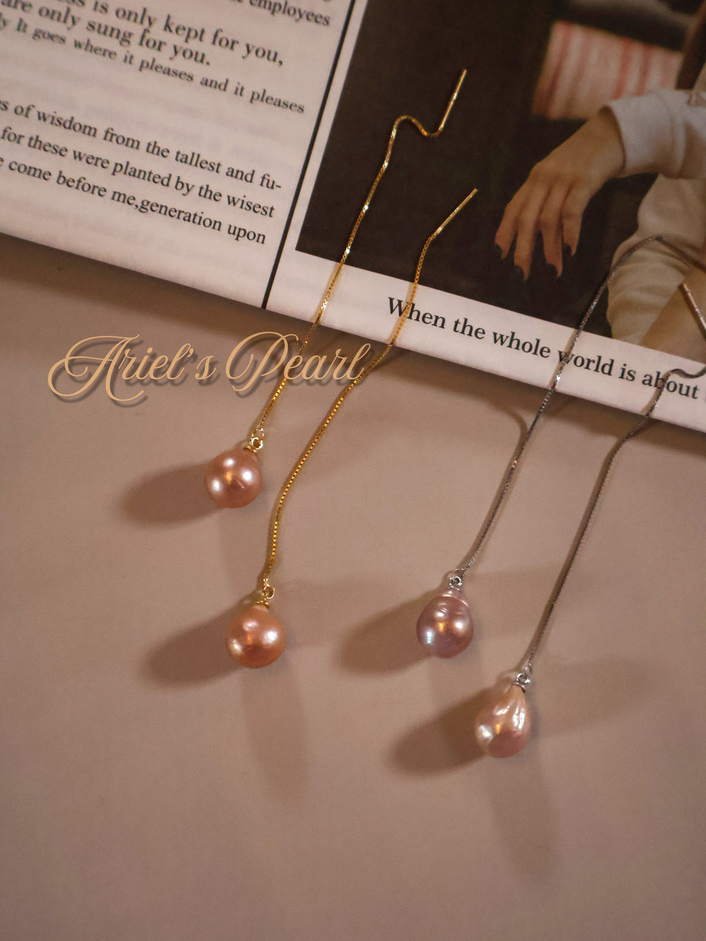 Freshwater Baroque Pearl Threader Earrings – Long Chain Drop in Sterling Silver