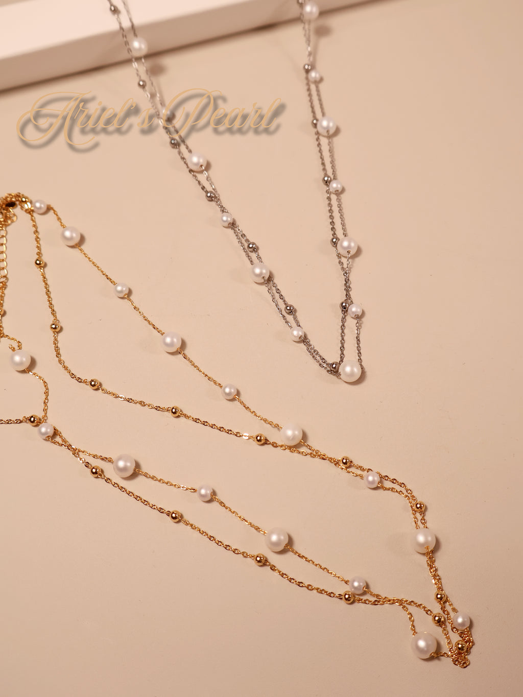 Layered Freshwater Pearl Necklace – Gold Plated 925 Silver Double Chain