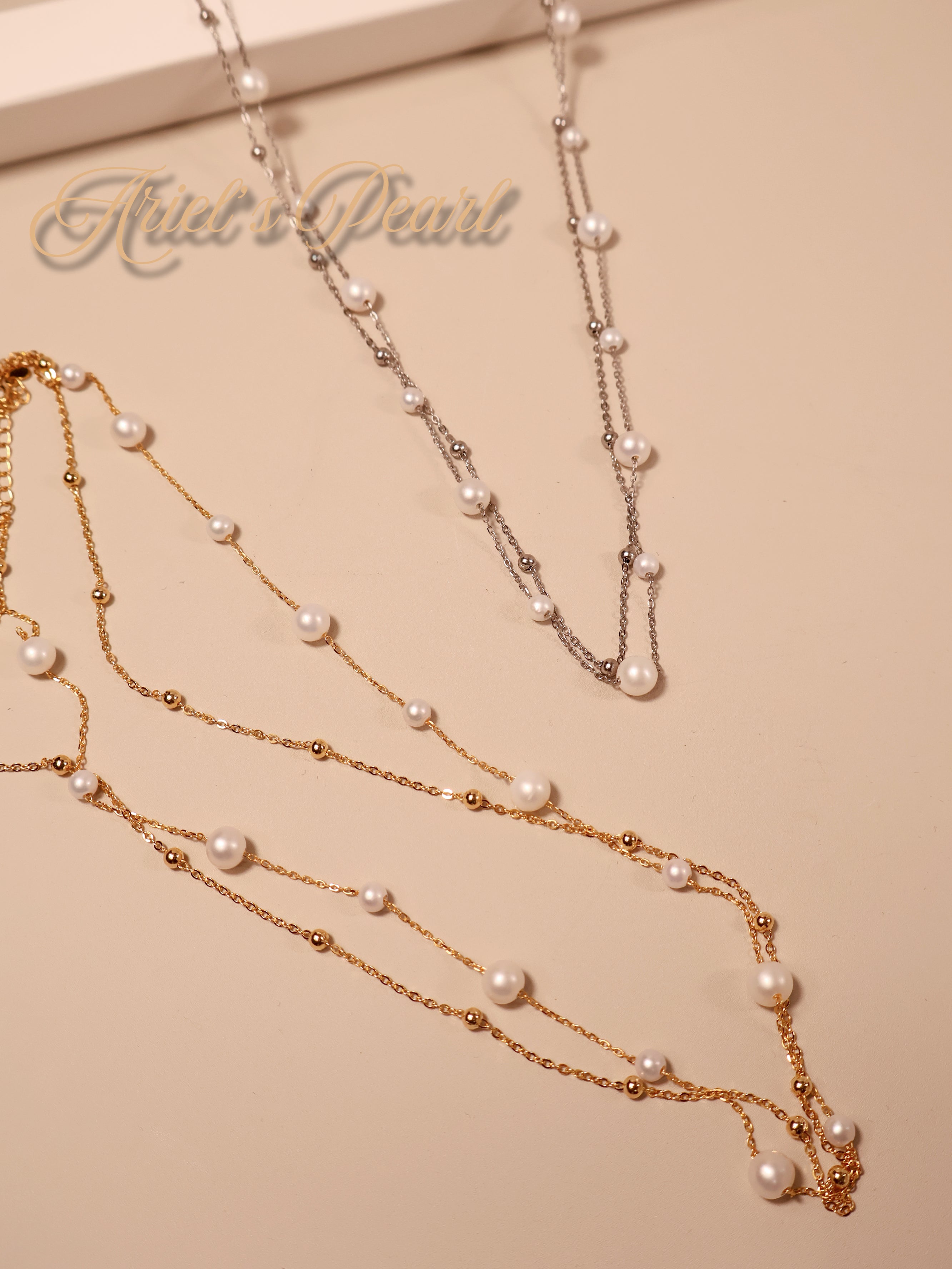 Layered Freshwater Pearl Necklace – Gold Plated 925 Silver Double Chain