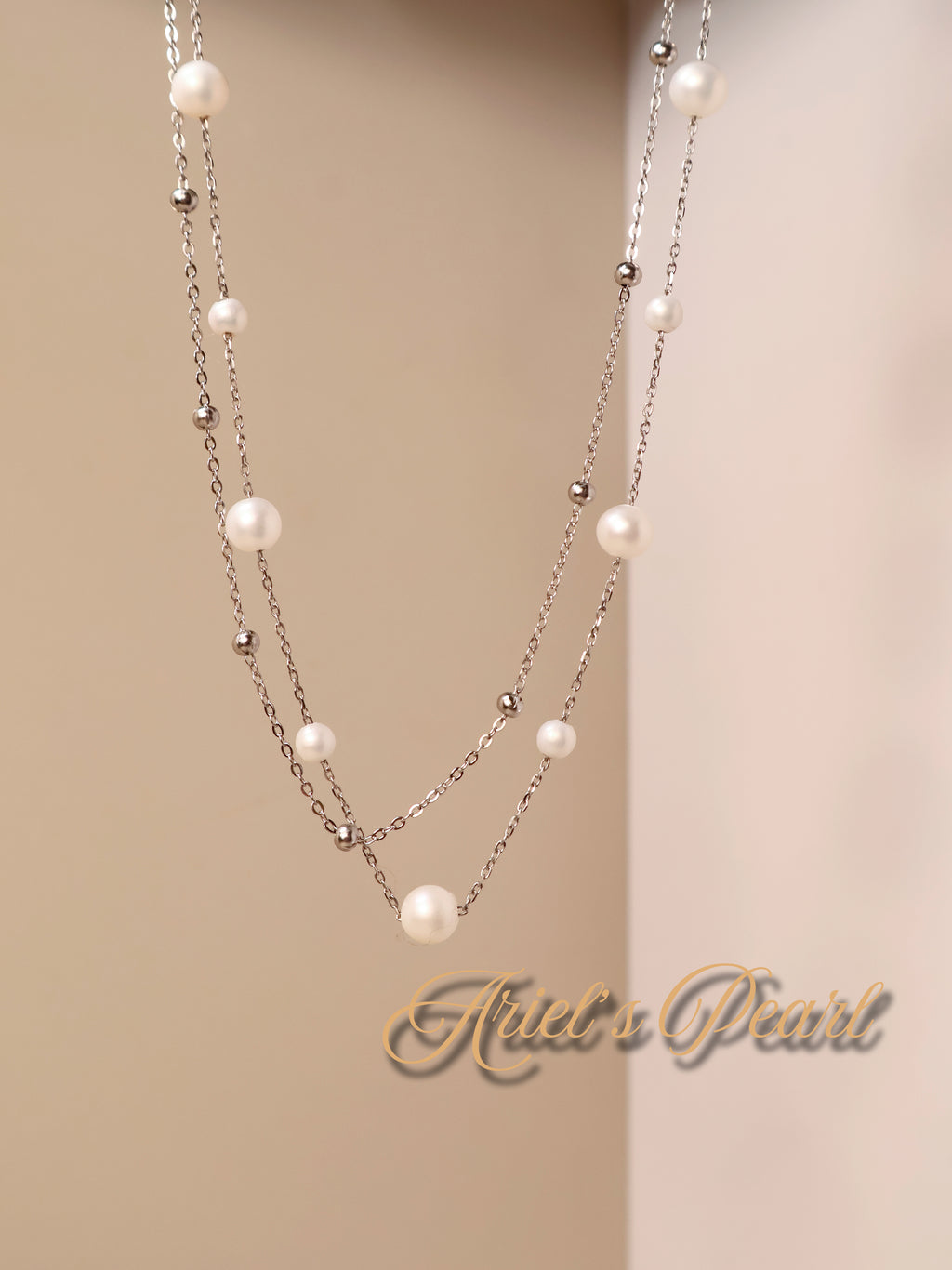 Layered Freshwater Pearl Necklace – Gold Plated 925 Silver Double Chain