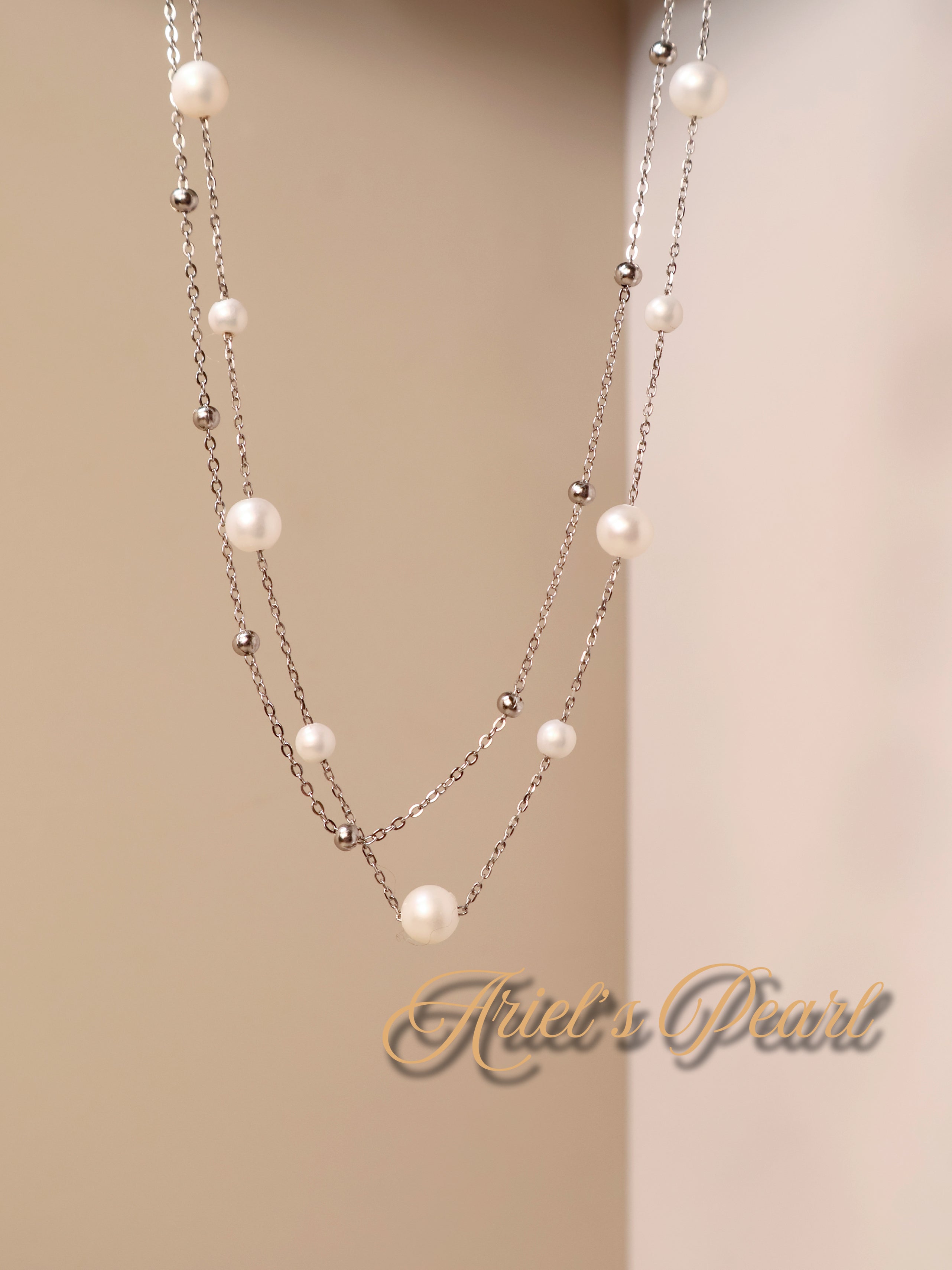 Layered Freshwater Pearl Necklace – Gold Plated 925 Silver Double Chain