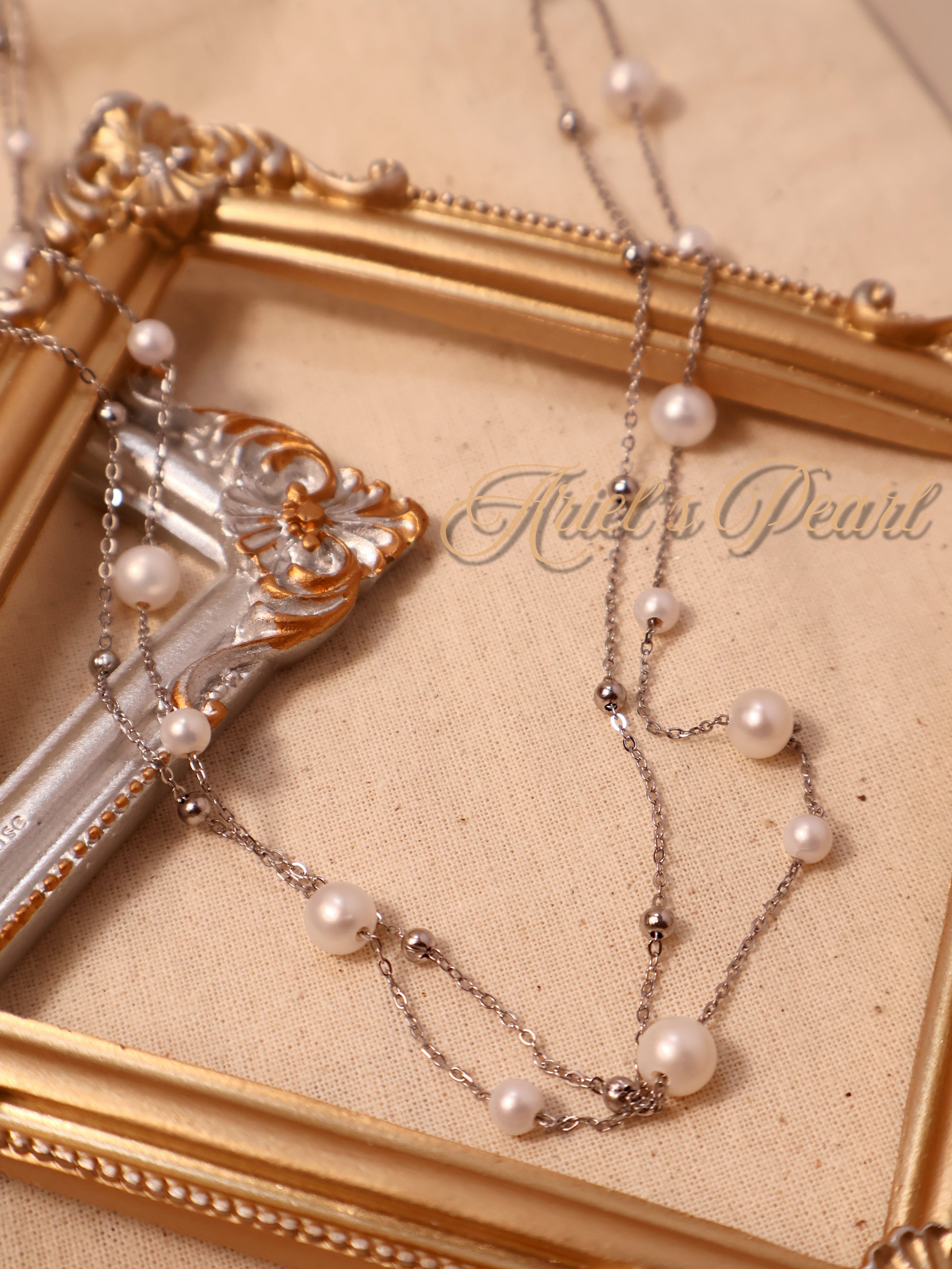 Layered Freshwater Pearl Necklace – Gold Plated 925 Silver Double Chain