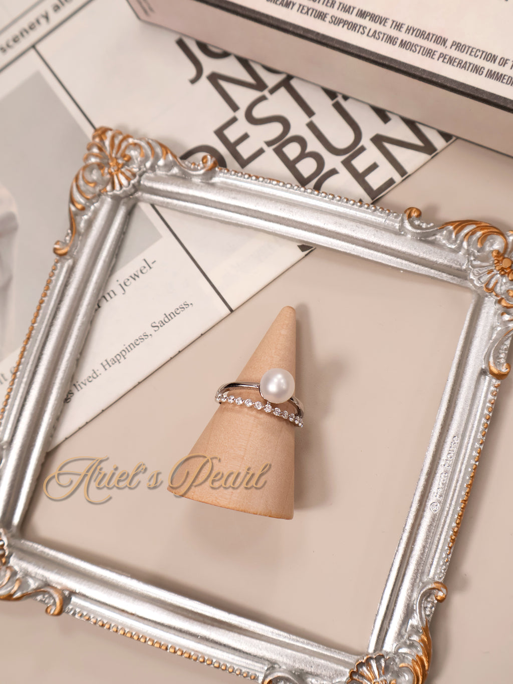 Freshwater Pearl Ring with Zircon Accent – Adjustable Open Band in Gold or Silver