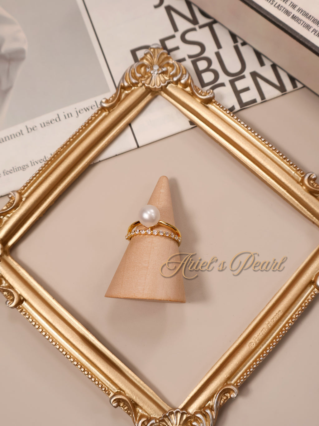 Freshwater Pearl Ring with Zircon Accent – Adjustable Open Band in Gold or Silver