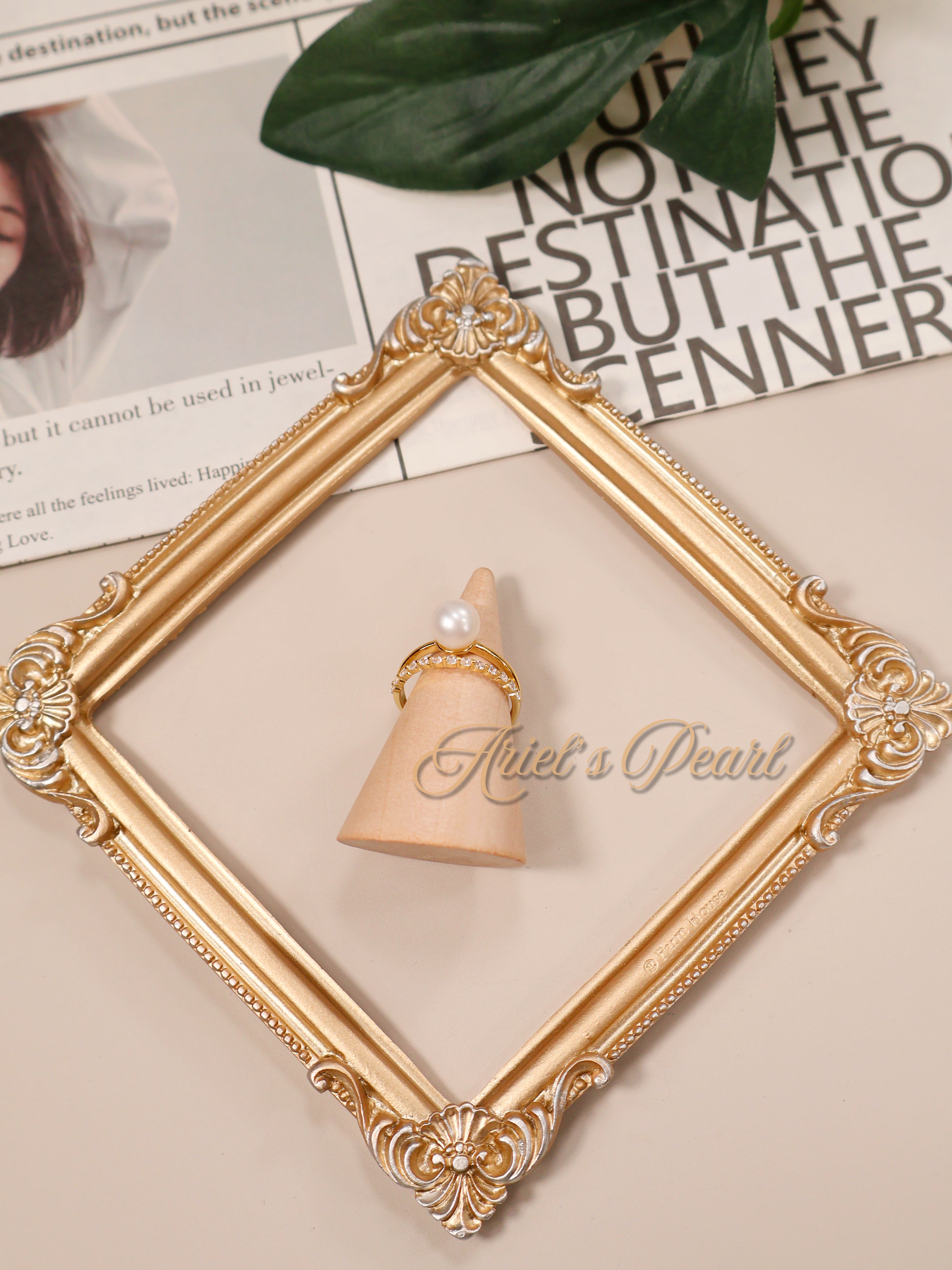 Freshwater Pearl Ring with Zircon Accent – Adjustable Open Band in Gold or Silver