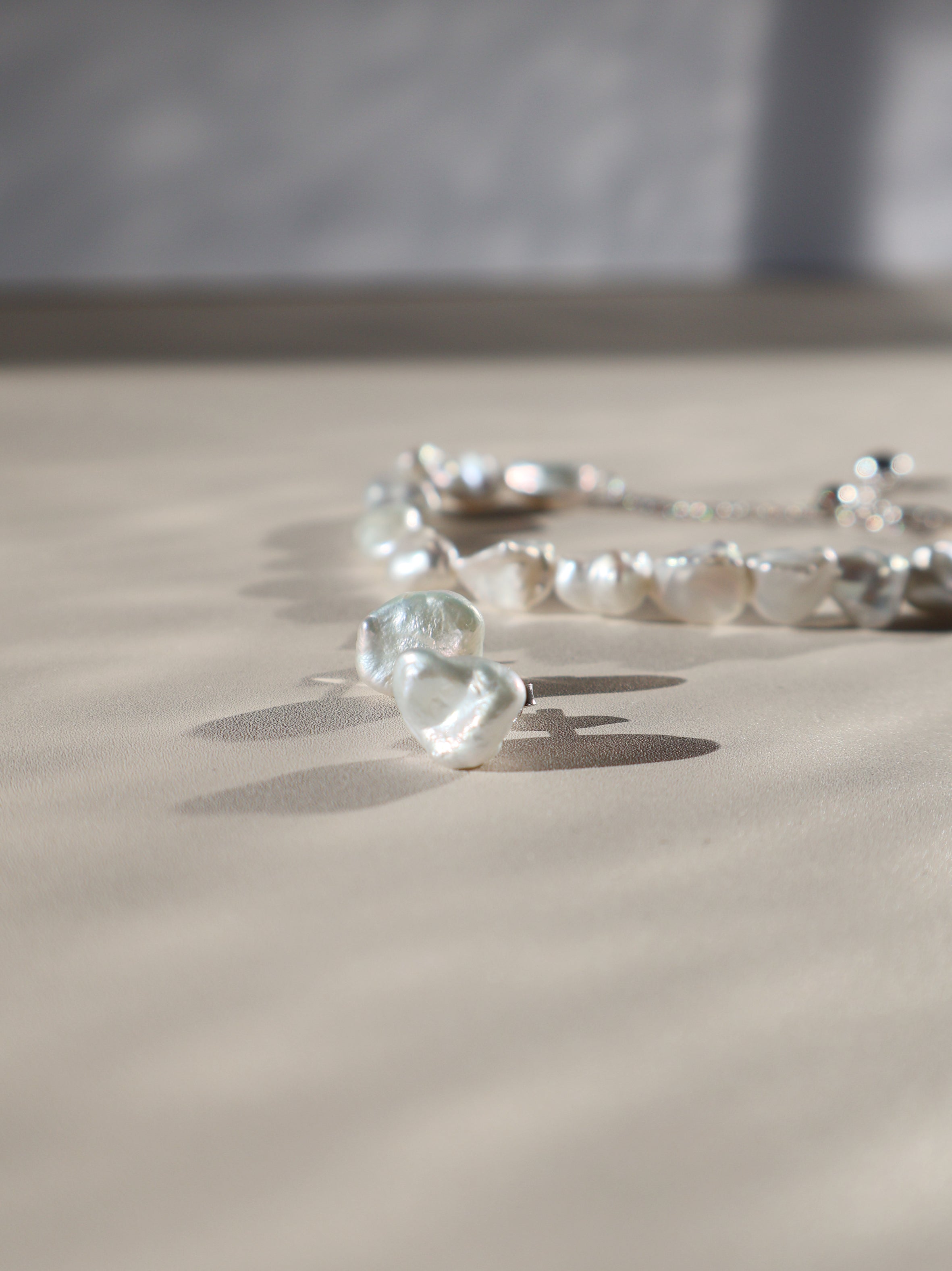 Sculptural Pearl Stud Earrings – Natural Keshi Pearls, 925 Sterling Silver