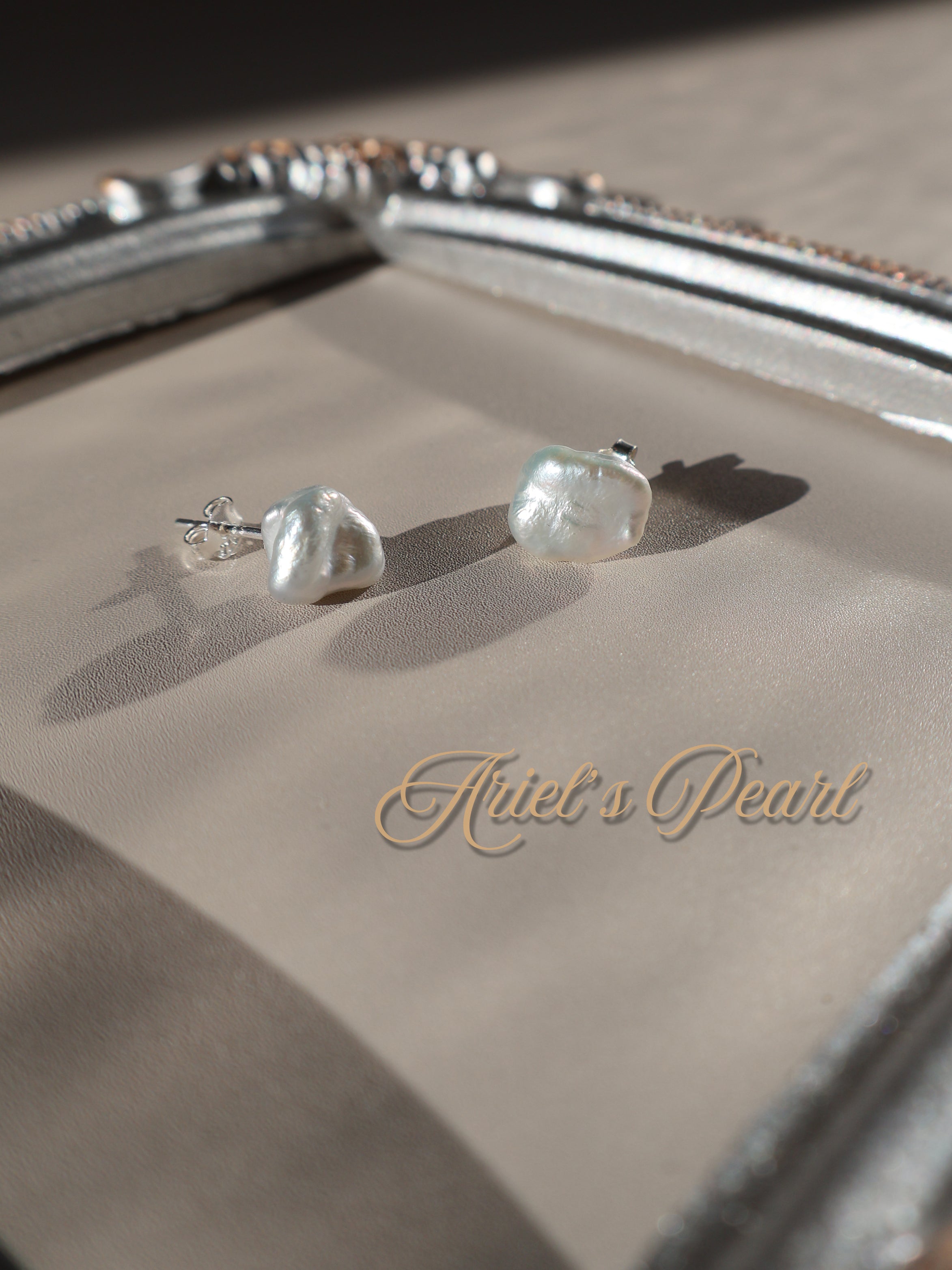 Sculptural Pearl Stud Earrings – Natural Keshi Pearls, 925 Sterling Silver