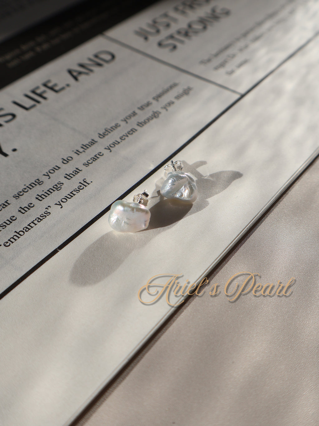 Sculptural Pearl Stud Earrings – Natural Keshi Pearls, 925 Sterling Silver