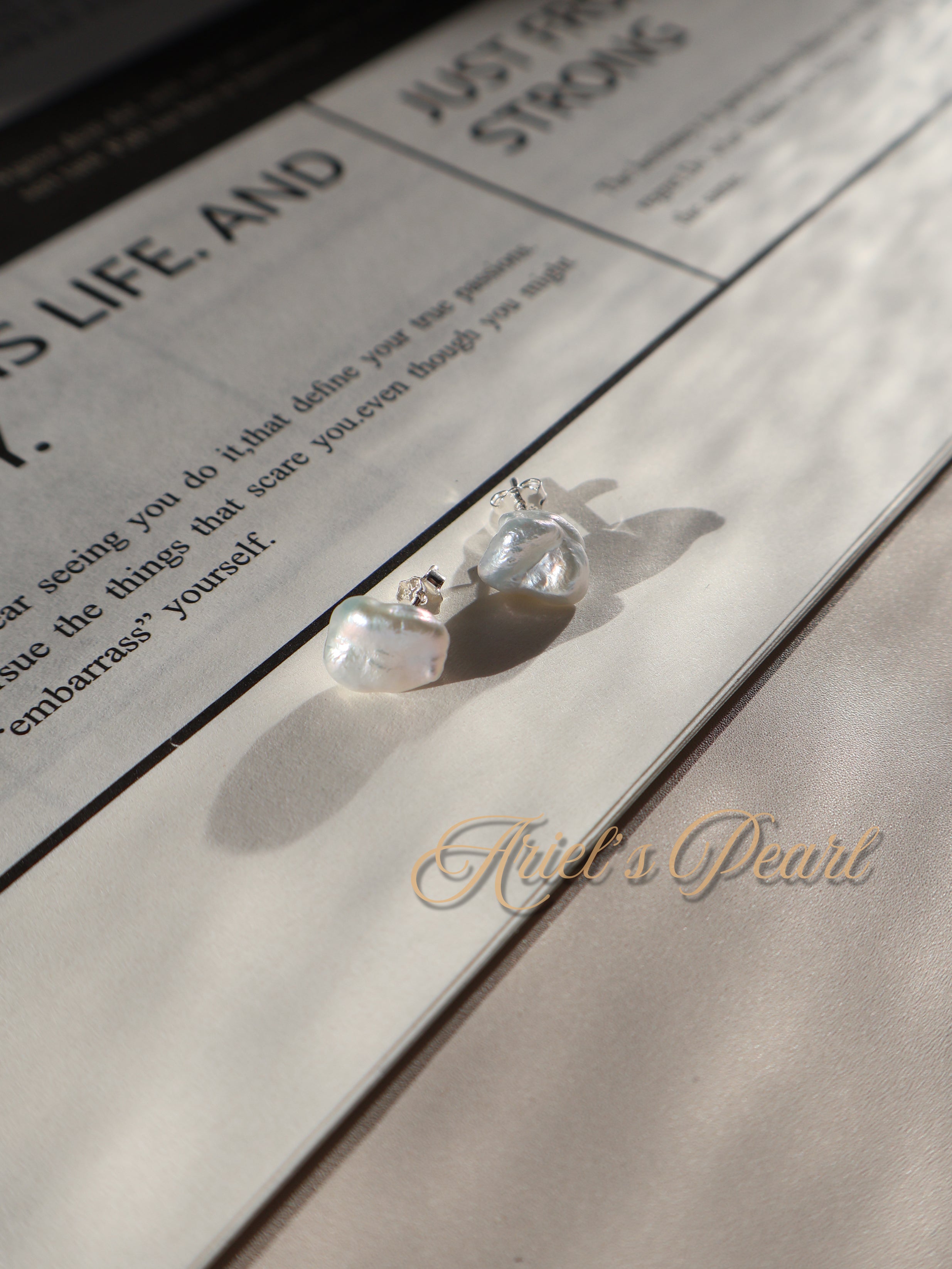 Sculptural Pearl Stud Earrings – Natural Keshi Pearls, 925 Sterling Silver