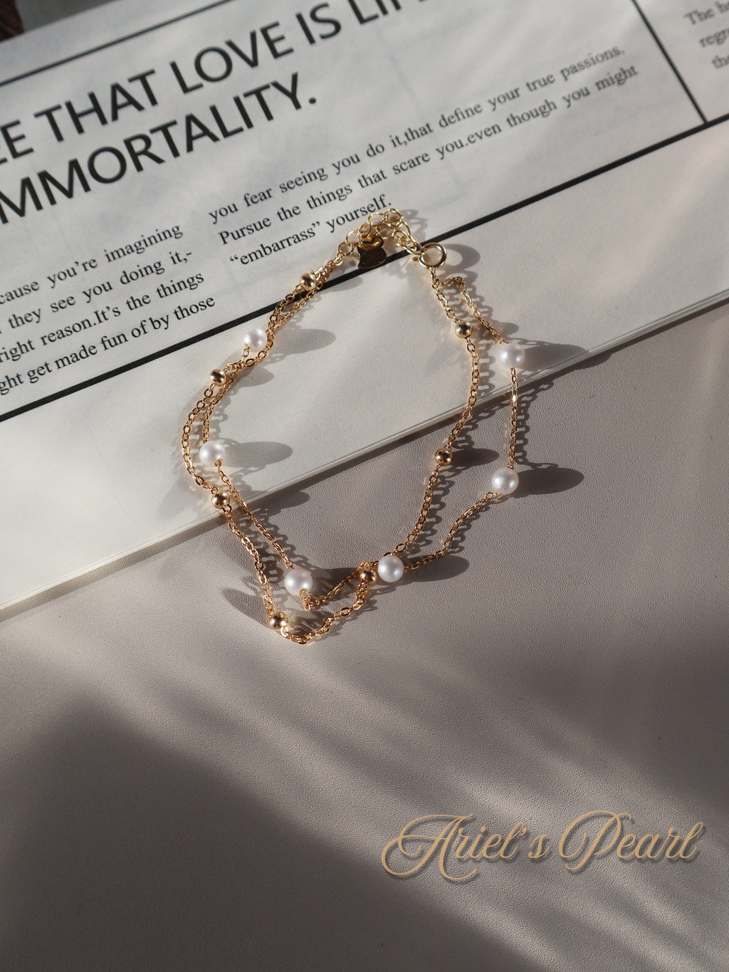 Layered Freshwater Pearl Bracelet - Sterling Silver Chain Bracelet