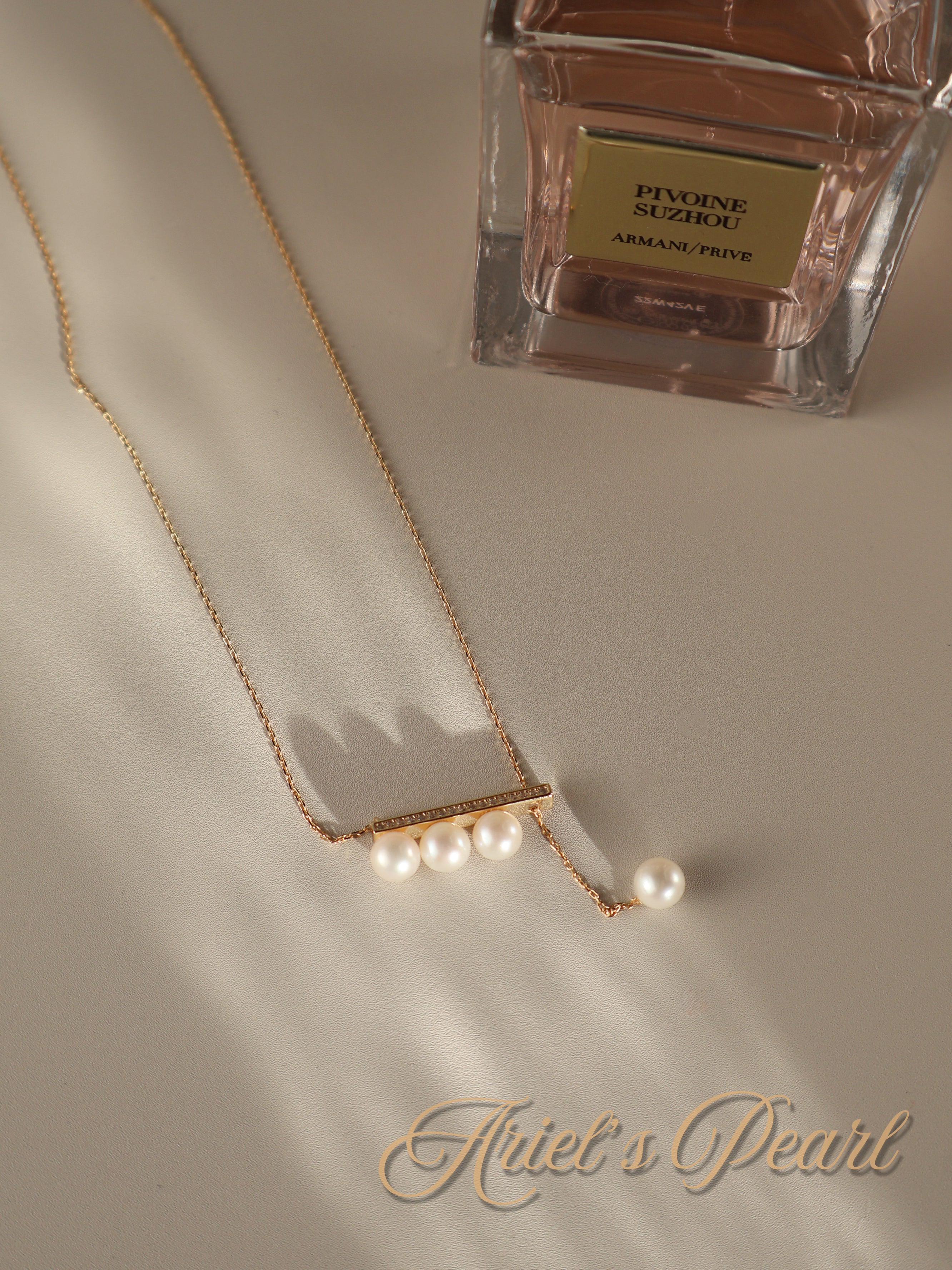 Pearl Bar Necklace – Asymmetrical Freshwater Pearls, Sterling Silver