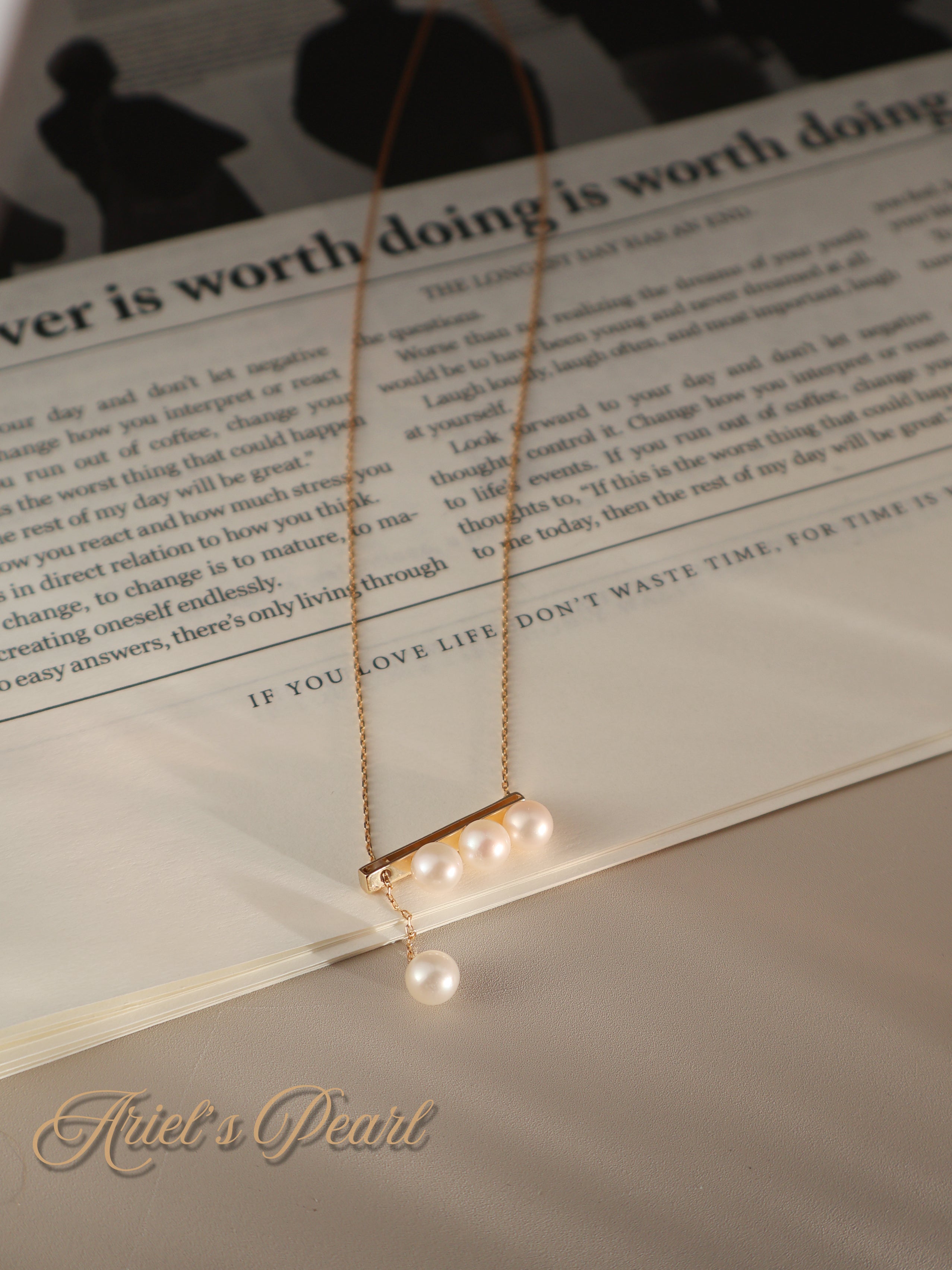 Pearl Bar Necklace – Asymmetrical Freshwater Pearls, Sterling Silver