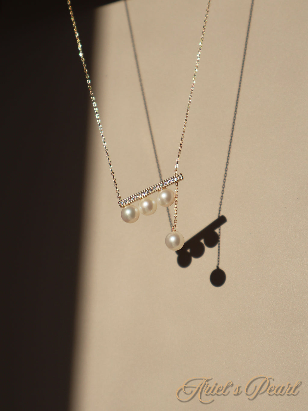 Pearl Bar Necklace – Asymmetrical Freshwater Pearls, Sterling Silver