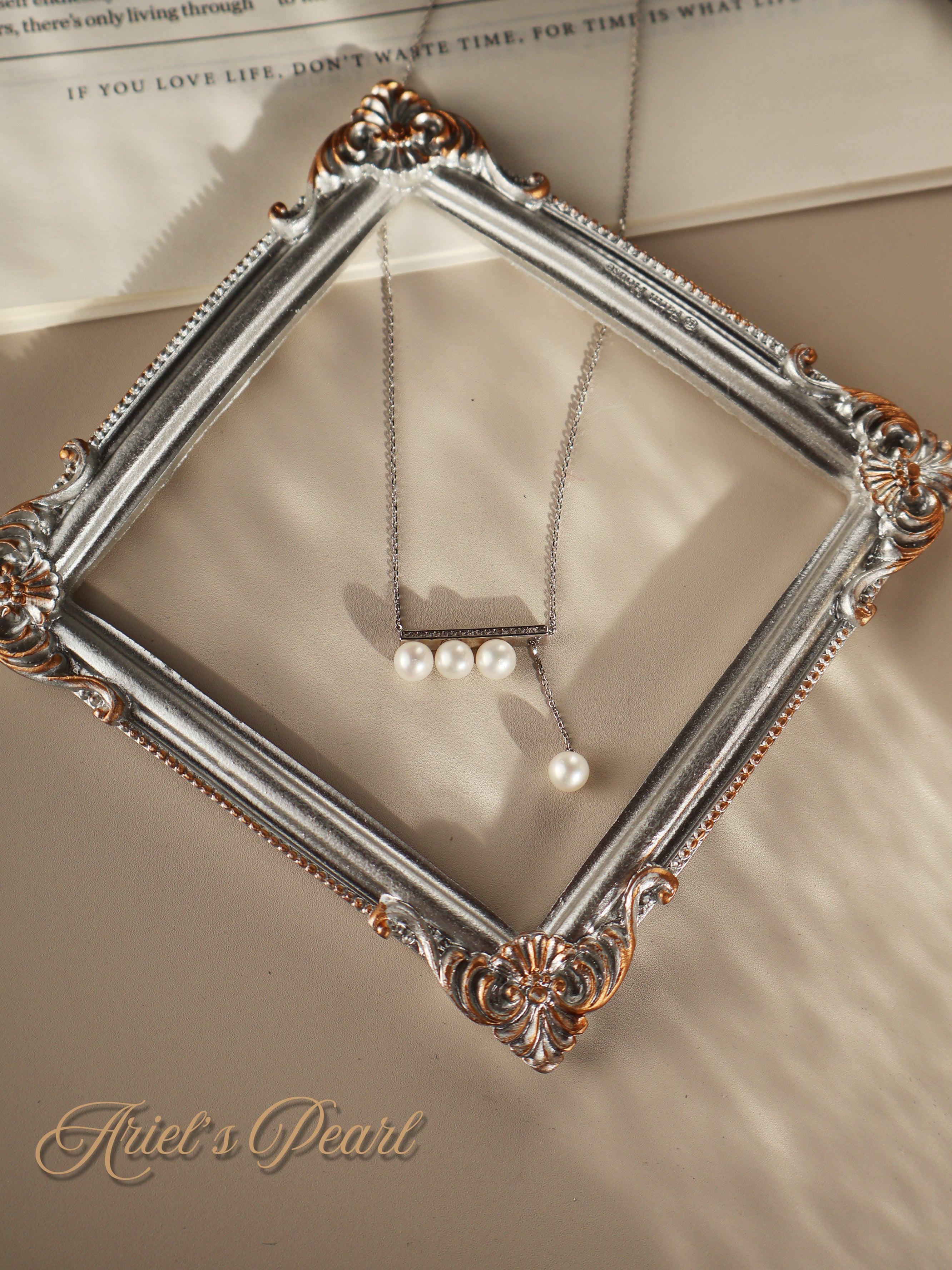 Pearl Bar Necklace – Asymmetrical Freshwater Pearls, Sterling Silver