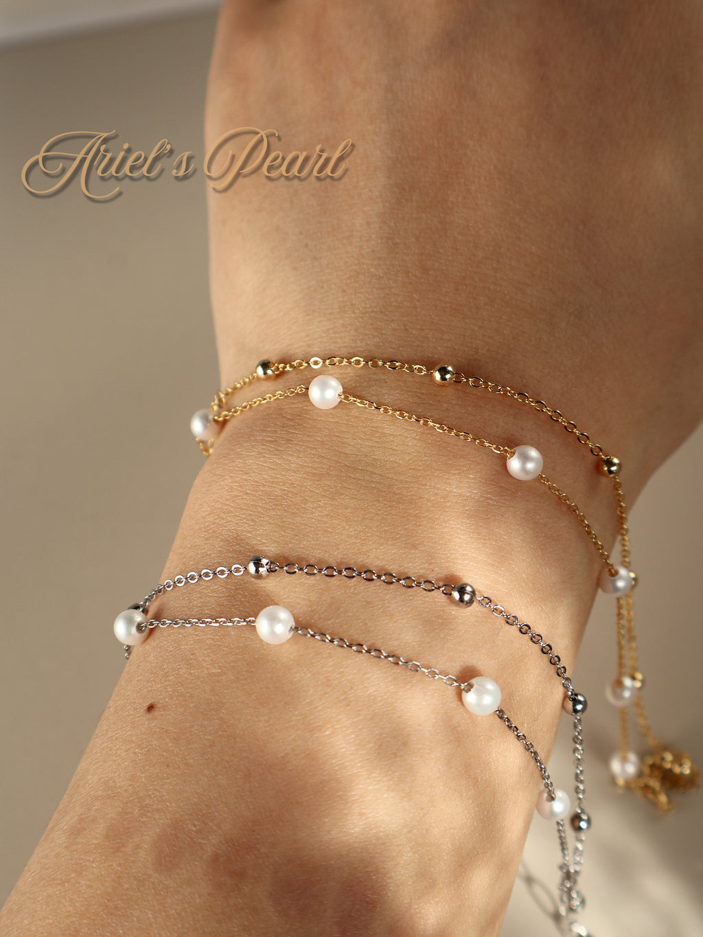 Layered Freshwater Pearl Bracelet - Sterling Silver Chain Bracelet