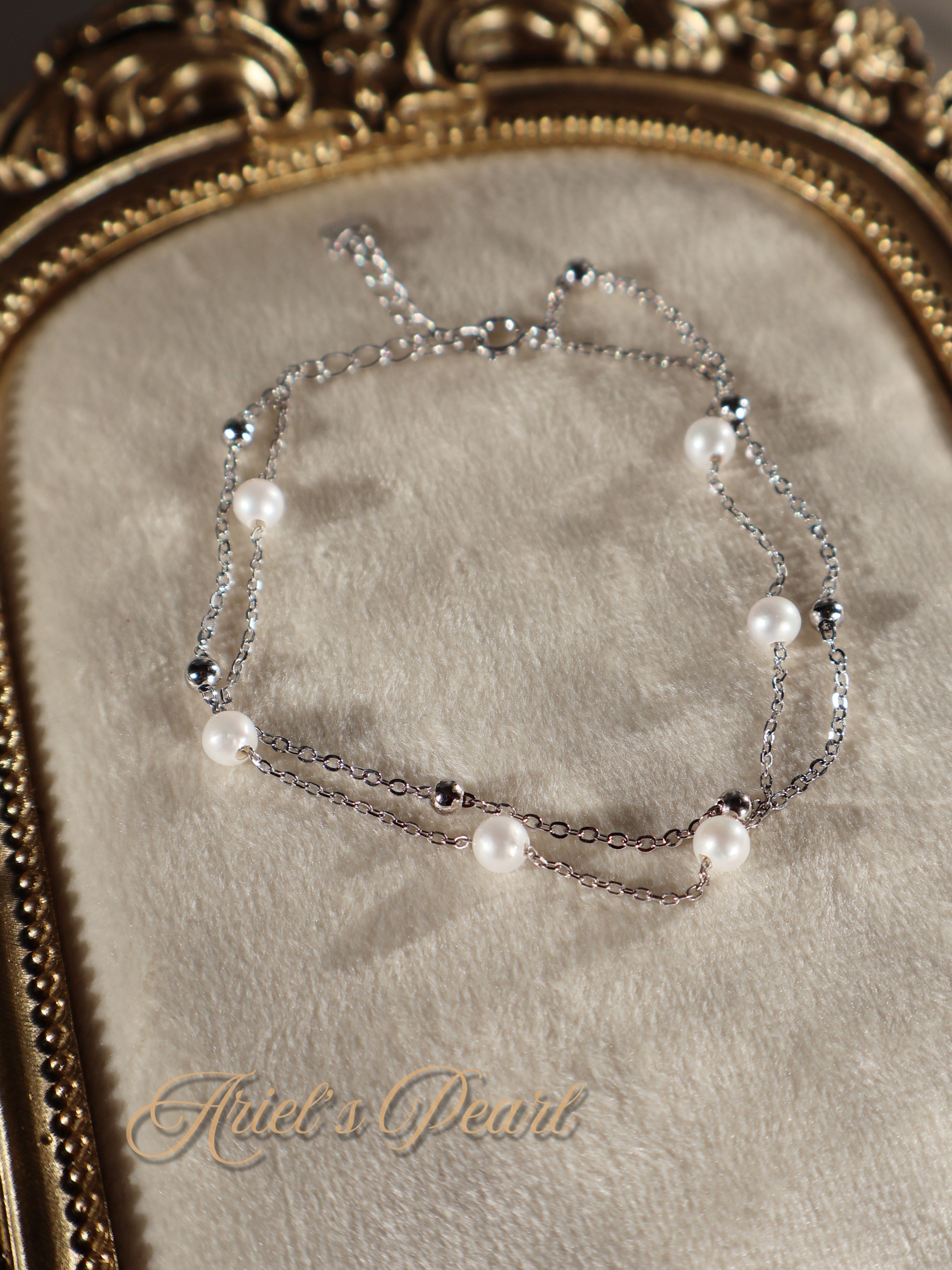 Layered Freshwater Pearl Bracelet - Sterling Silver Chain Bracelet