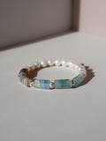 Lemurian Aquatine Calcite & Pearl Bracelet – Freshwater Pearl Stretch Bracelet