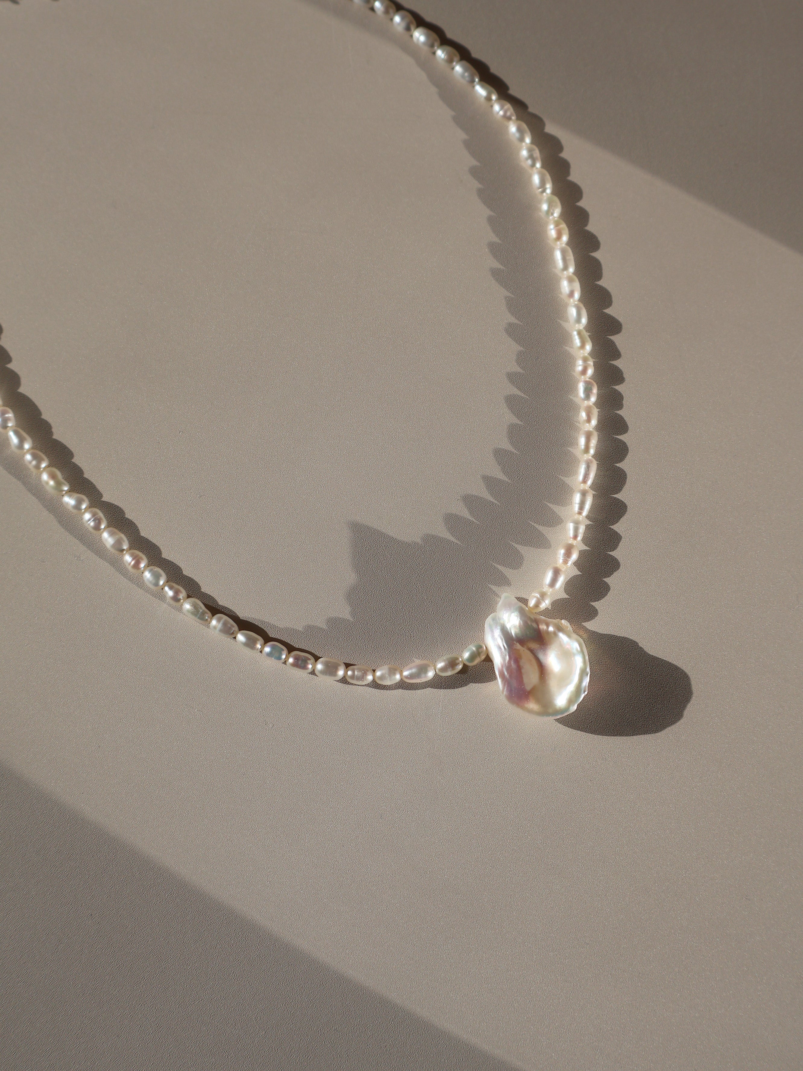 Petal Baroque Pearl Necklace - Beaded Freshwater Pearl Necklace with Statement Pendant