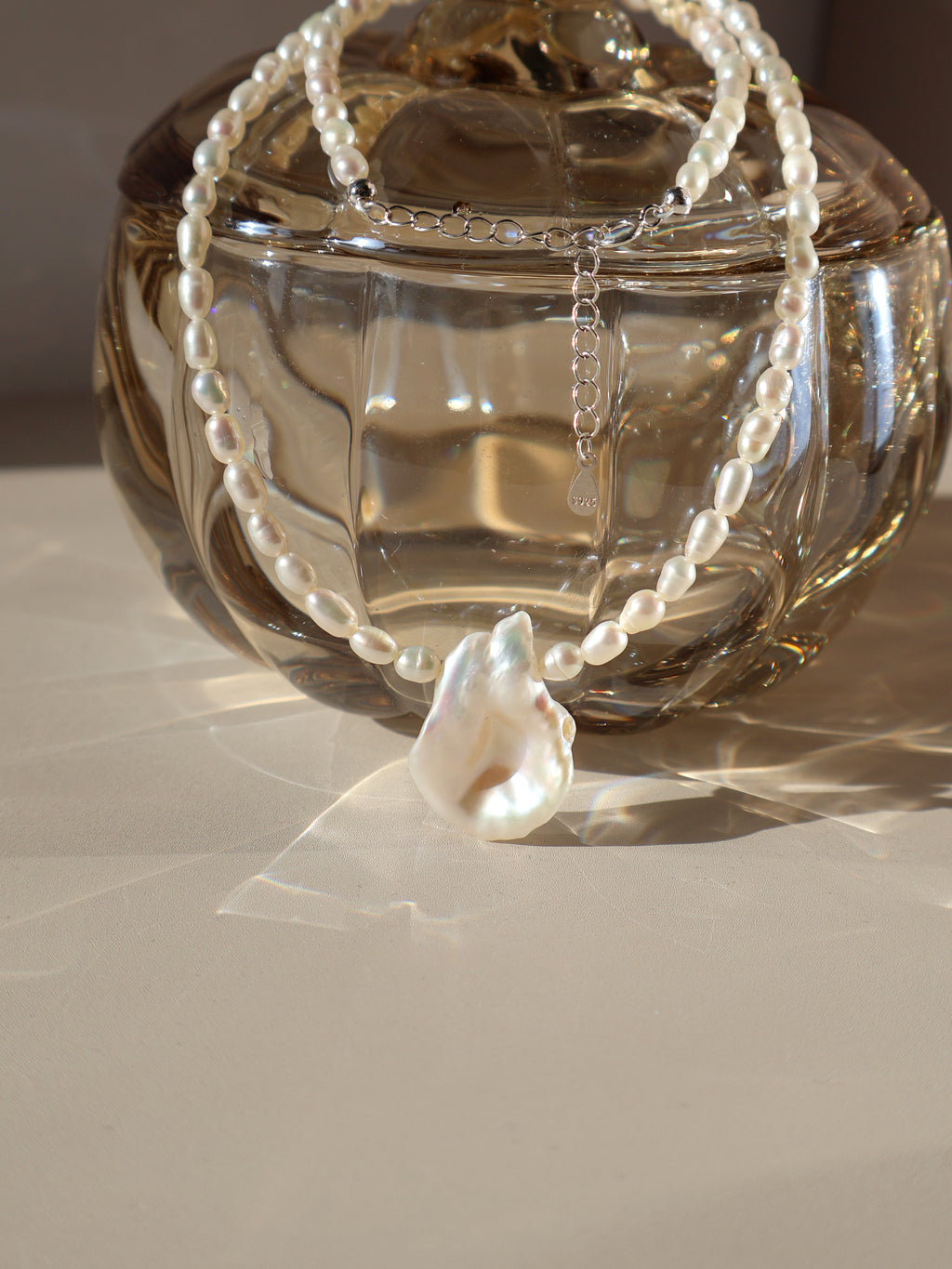 Petal Baroque Pearl Necklace - Beaded Freshwater Pearl Necklace with Statement Pendant