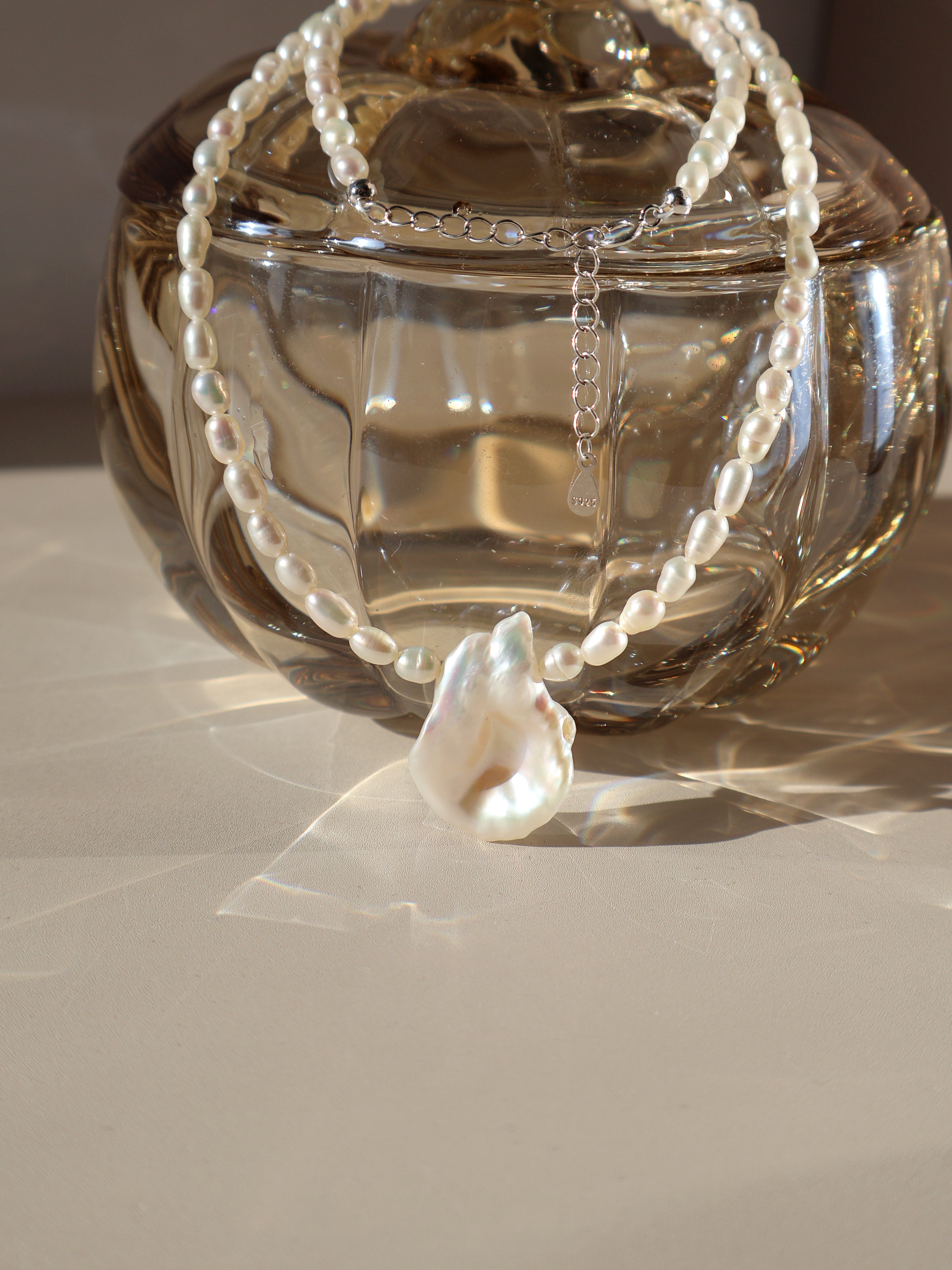 Petal Baroque Pearl Necklace - Beaded Freshwater Pearl Necklace with Statement Pendant