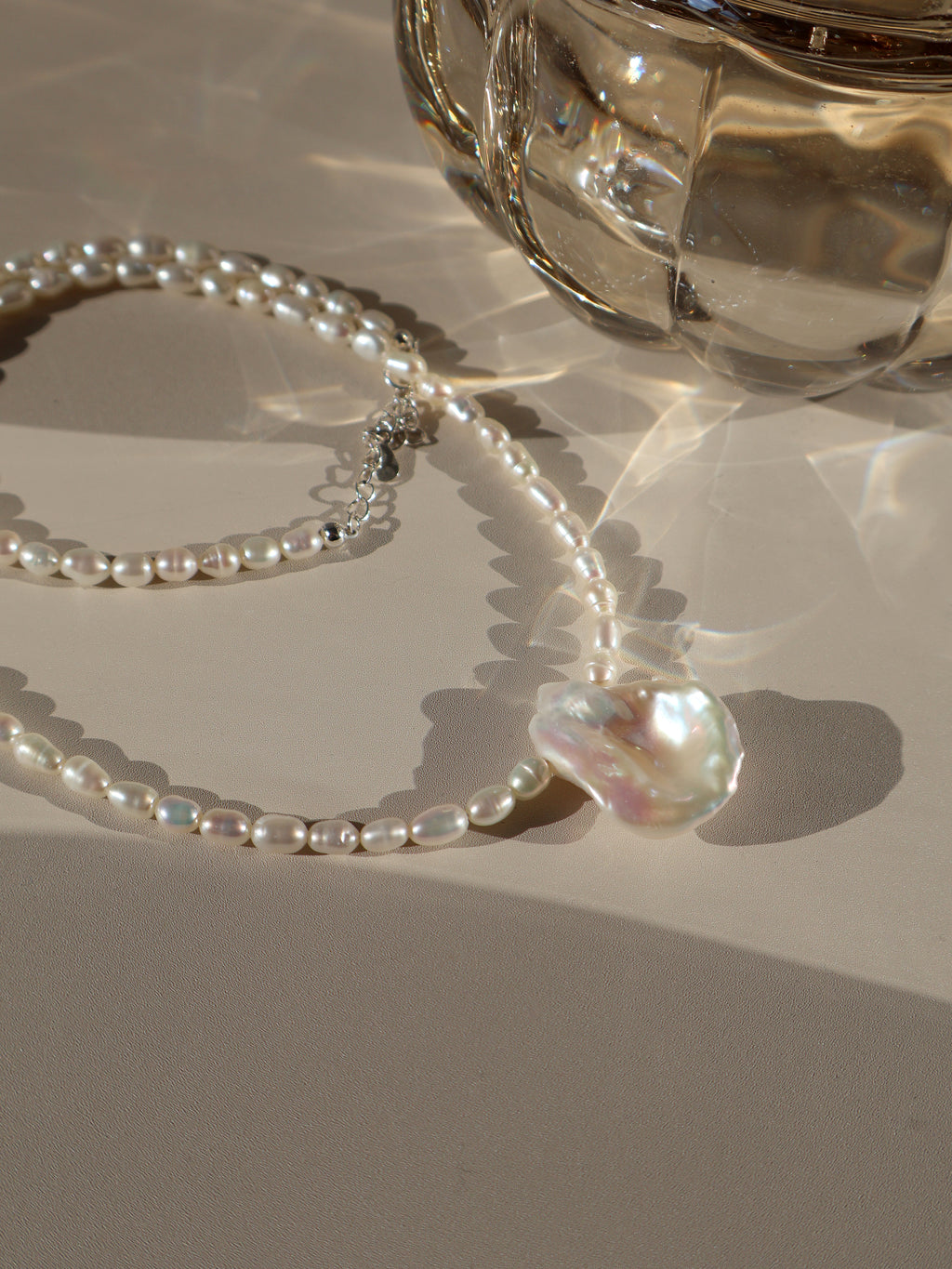 Petal Baroque Pearl Necklace - Beaded Freshwater Pearl Necklace with Statement Pendant