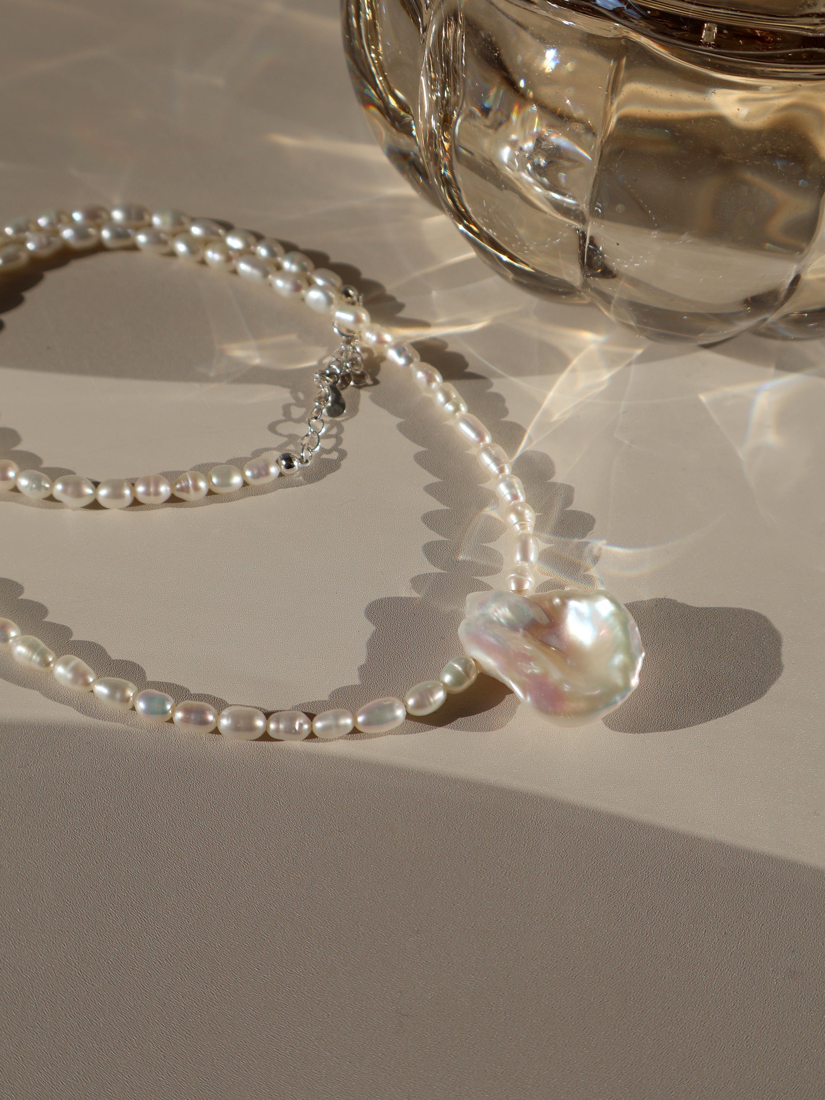 Petal Baroque Pearl Necklace - Beaded Freshwater Pearl Necklace with Statement Pendant