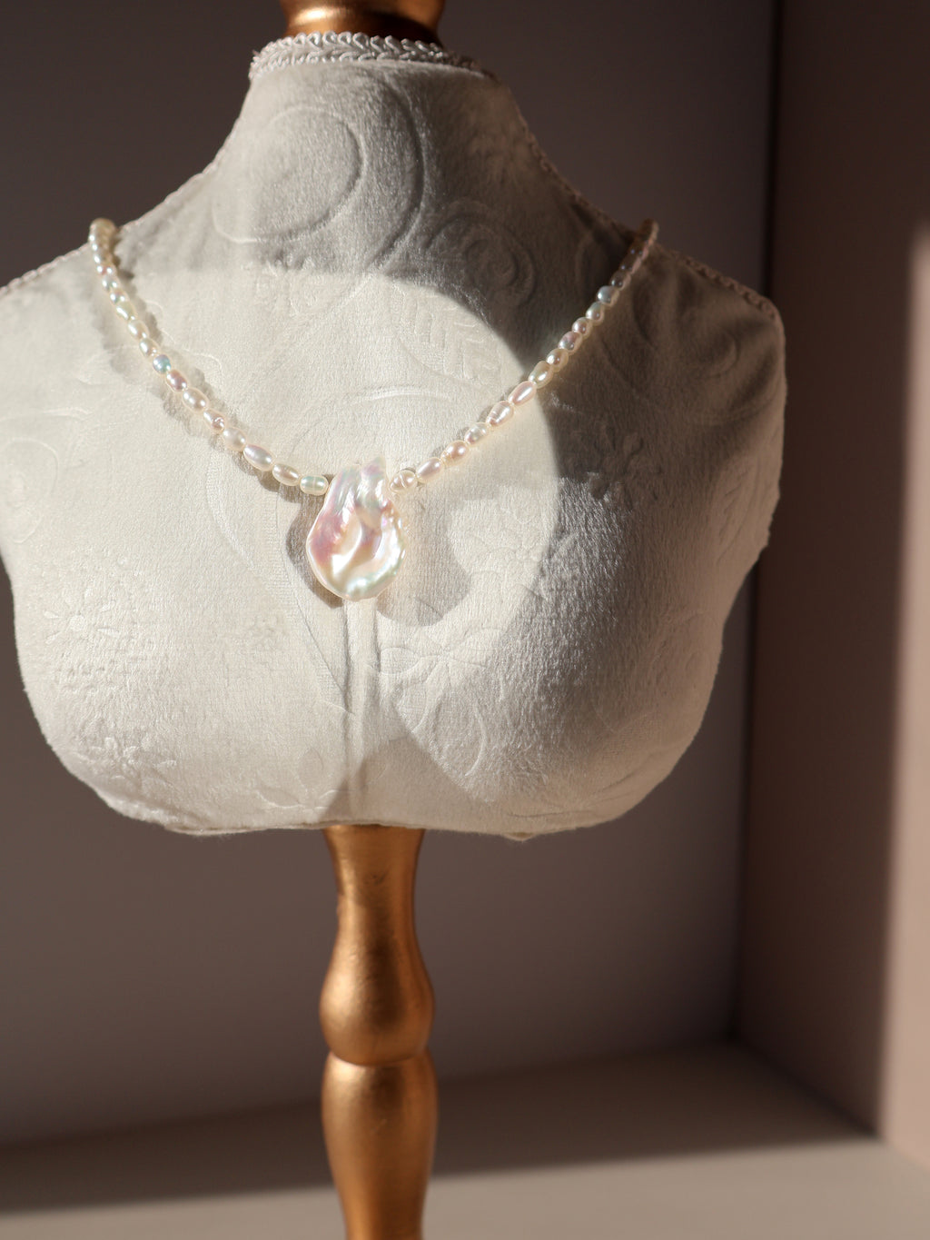 Petal Baroque Pearl Necklace - Beaded Freshwater Pearl Necklace with Statement Pendant