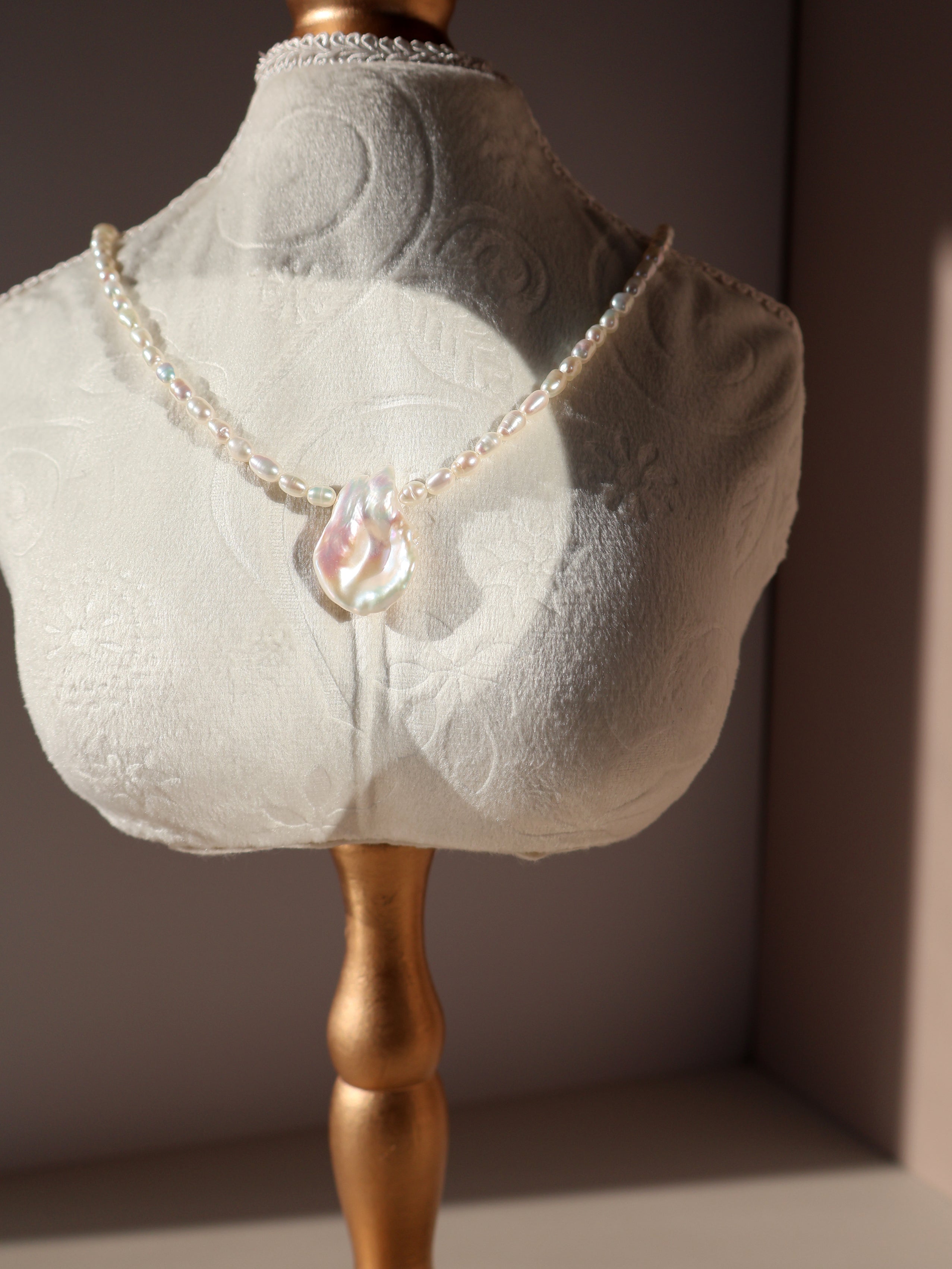 Petal Baroque Pearl Necklace - Beaded Freshwater Pearl Necklace with Statement Pendant