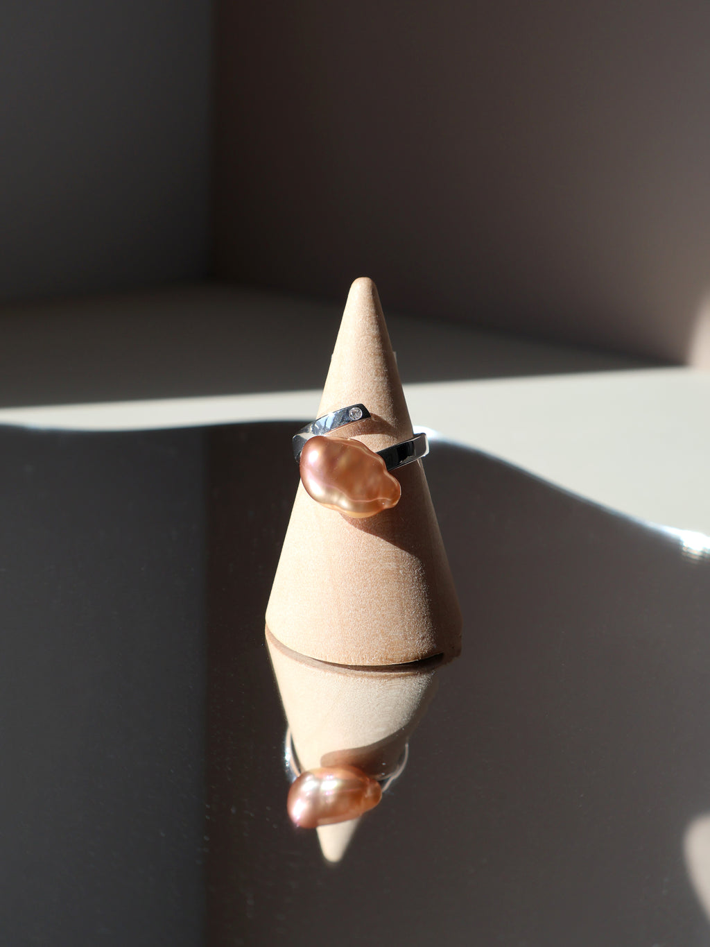 Pink Cloud Baroque Pearl Ring – Sterling Silver Open Ring