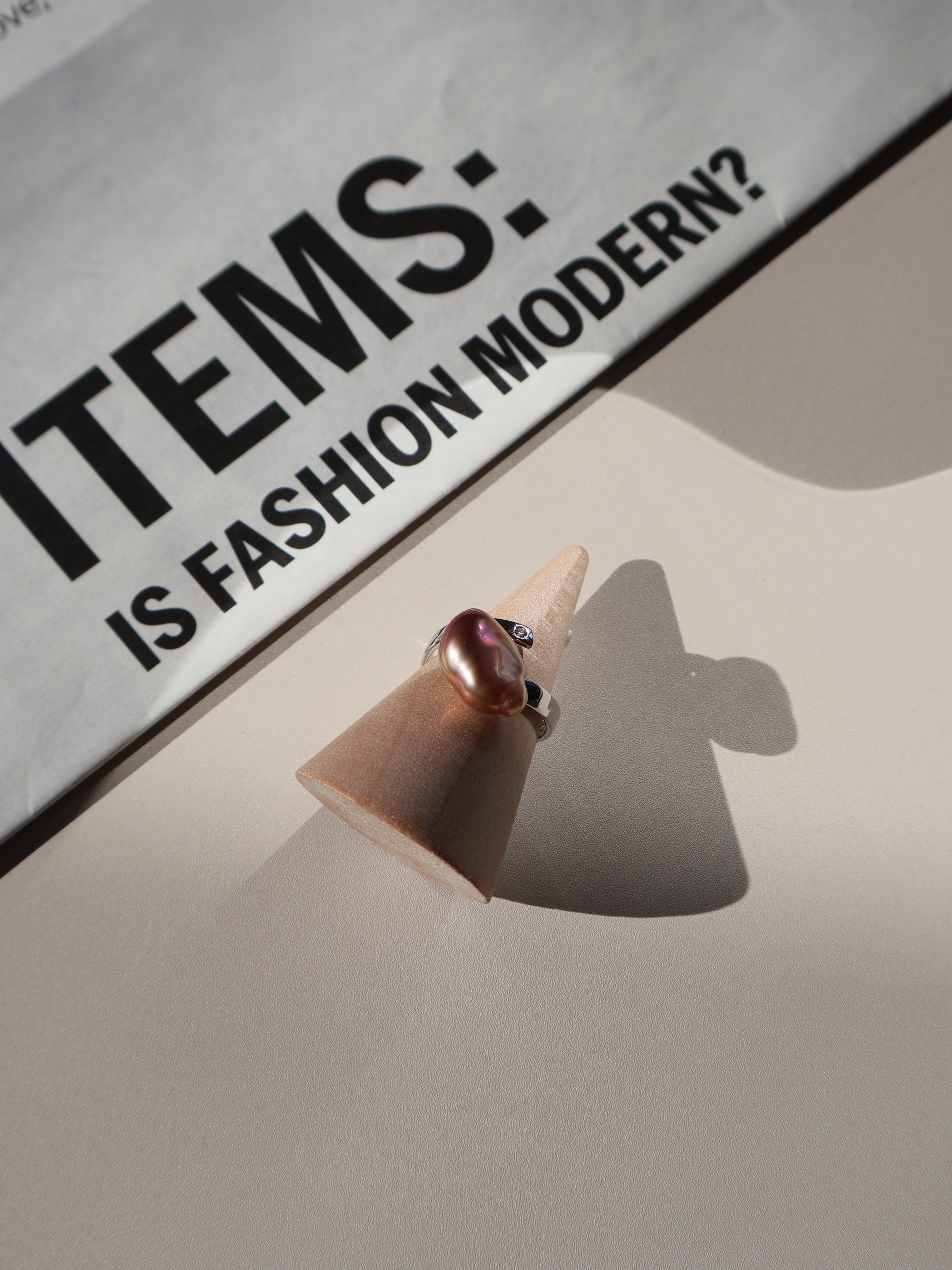 Pink Cloud Baroque Pearl Ring – Sterling Silver Open Ring