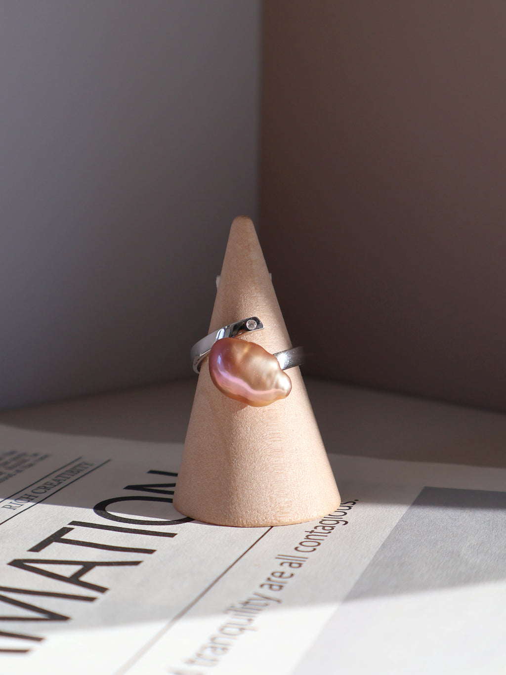 Pink Cloud Baroque Pearl Ring – Sterling Silver Open Ring
