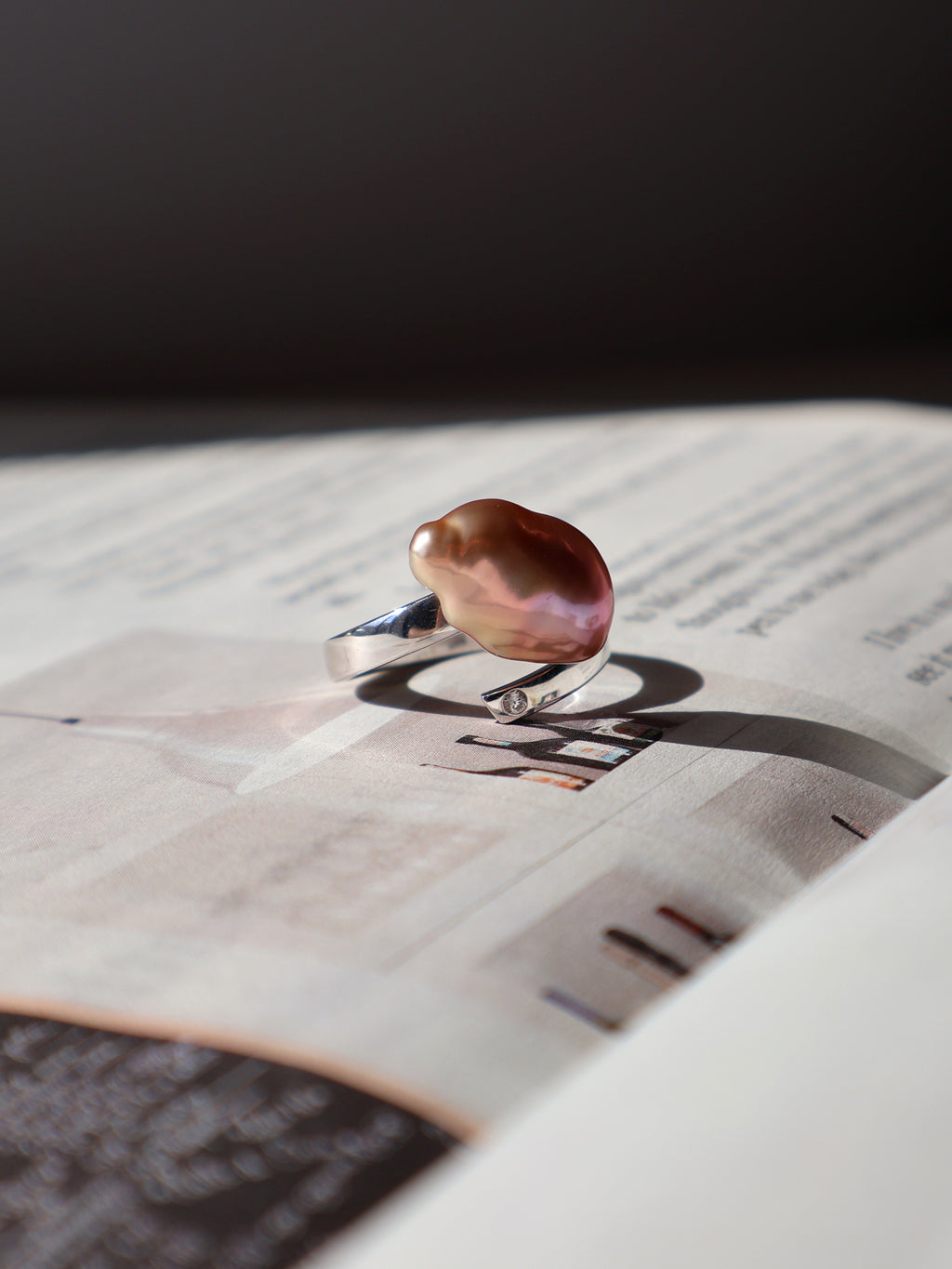 Pink Cloud Baroque Pearl Ring – Sterling Silver Open Ring