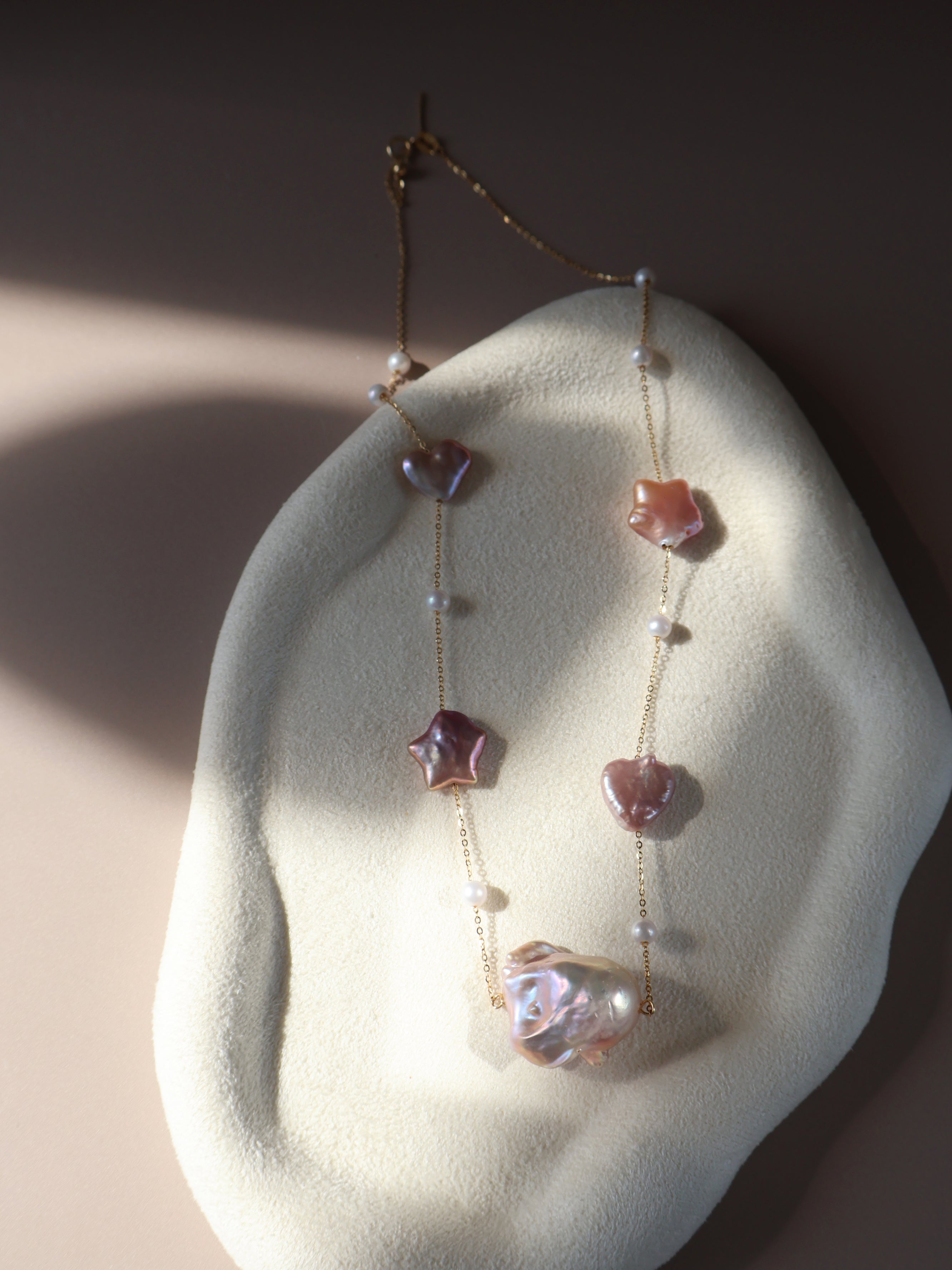 Convertible Pearl Necklace - Adjustable Choker with Baroque, Heart & Star Freshwater Pearls