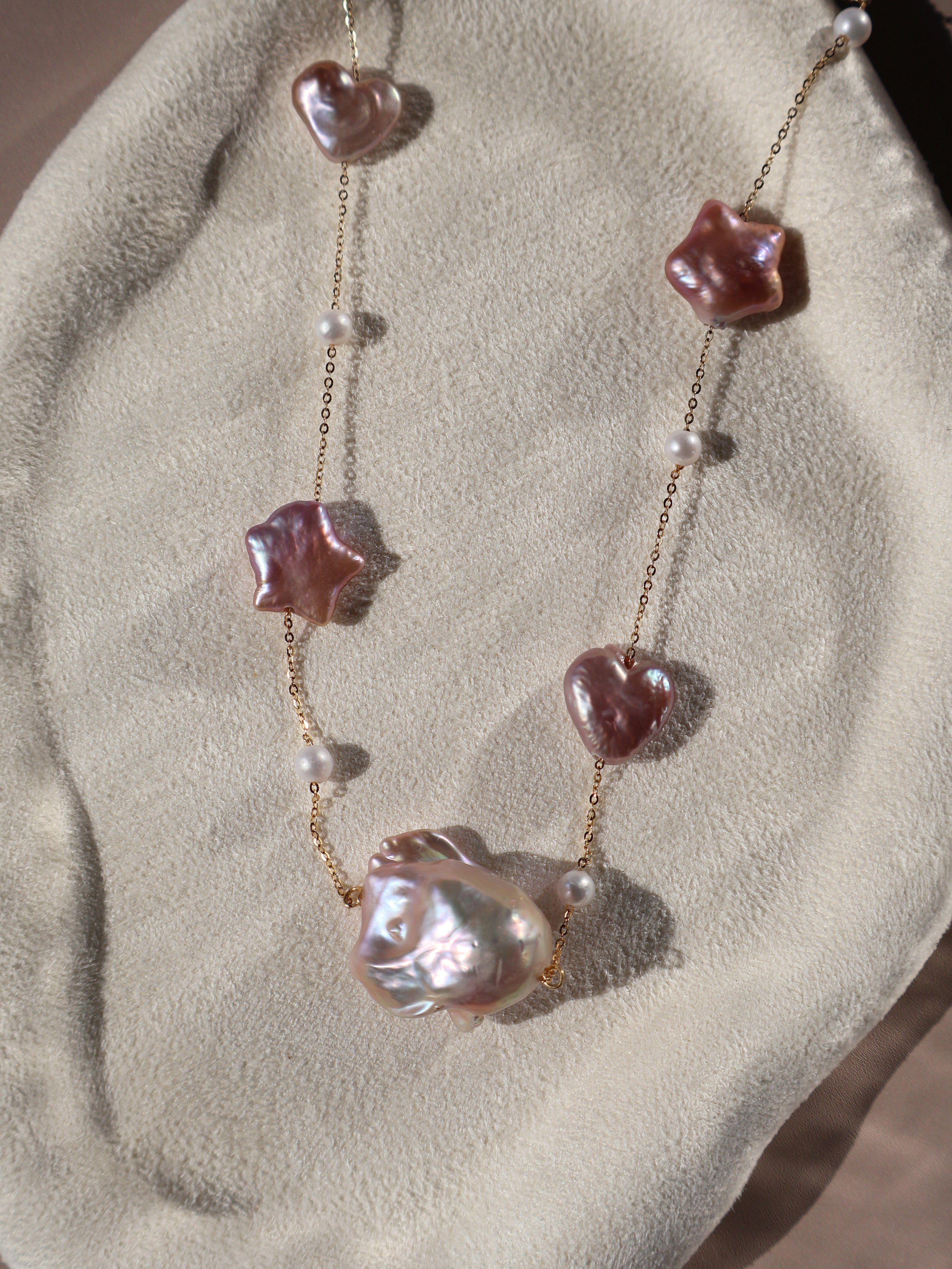 Convertible Pearl Necklace - Adjustable Choker with Baroque, Heart & Star Freshwater Pearls