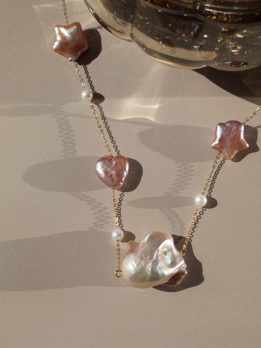 Convertible Pearl Necklace - Adjustable Choker with Baroque, Heart & Star Freshwater Pearls