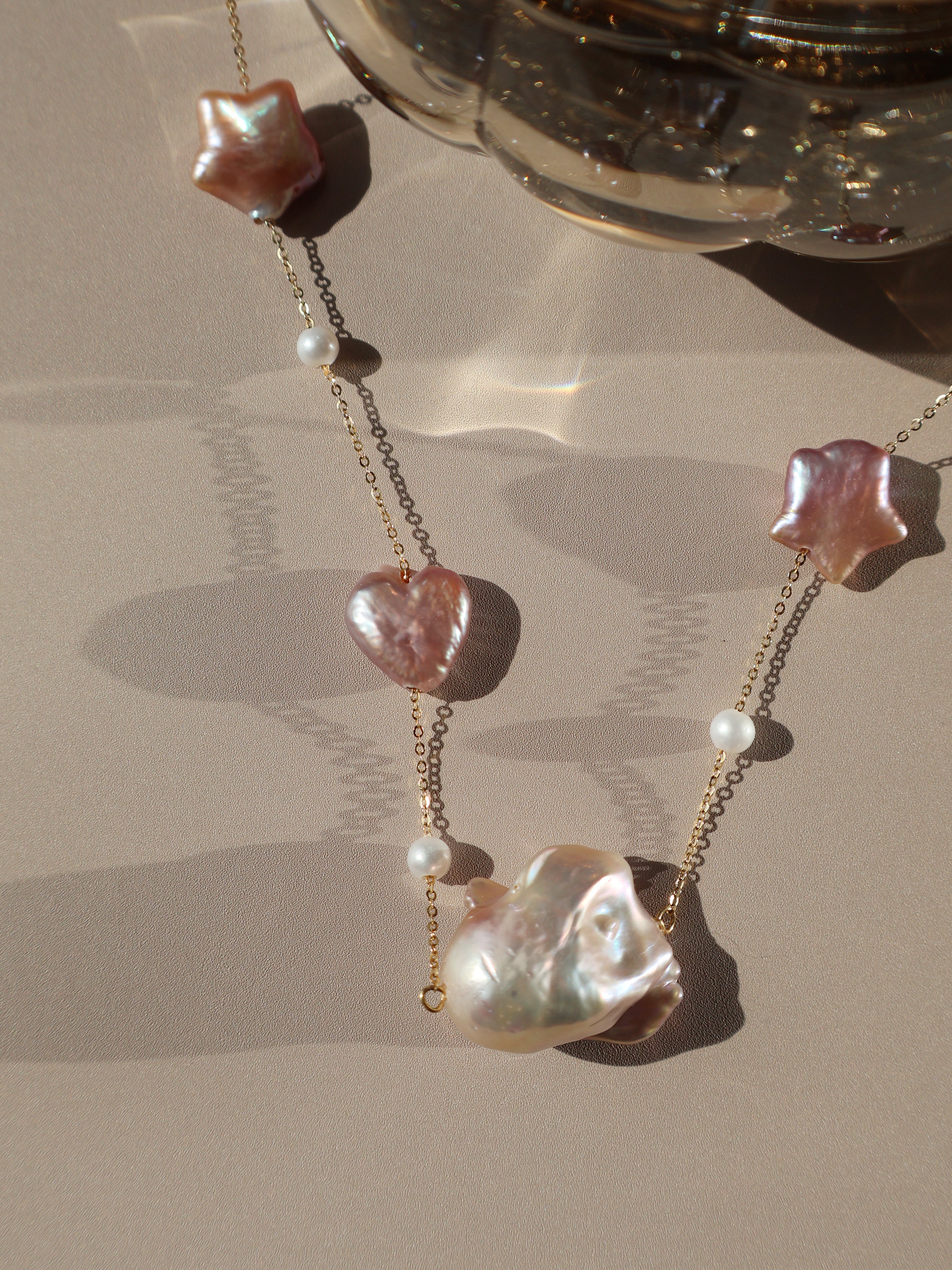 Convertible Pearl Necklace - Adjustable Choker with Baroque, Heart & Star Freshwater Pearls