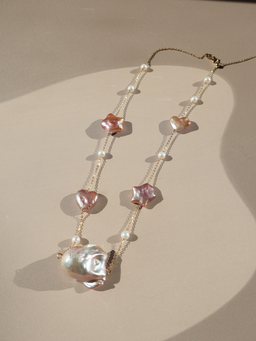 Convertible Pearl Necklace - Adjustable Choker with Baroque, Heart & Star Freshwater Pearls