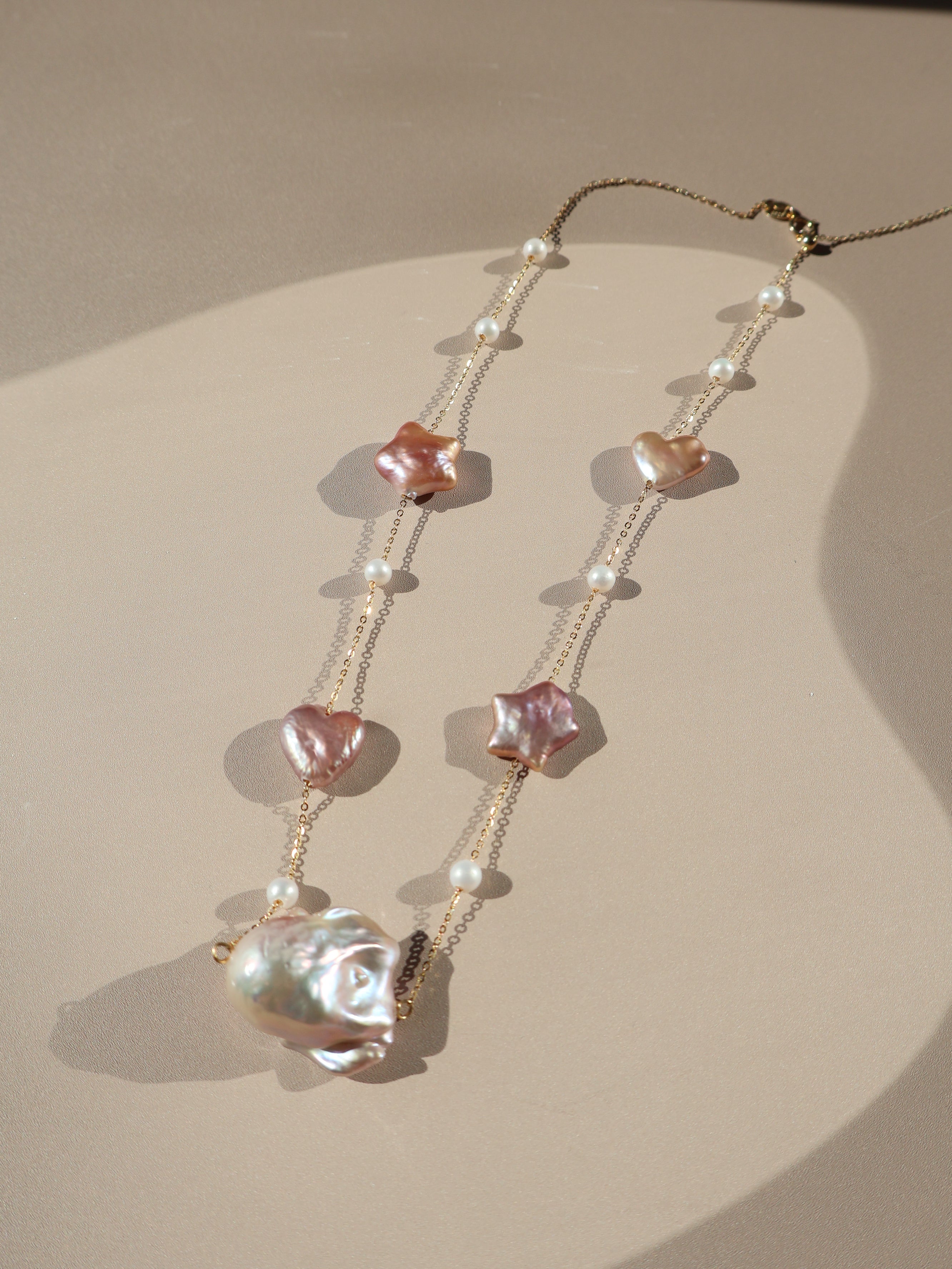 Convertible Pearl Necklace - Adjustable Choker with Baroque, Heart & Star Freshwater Pearls