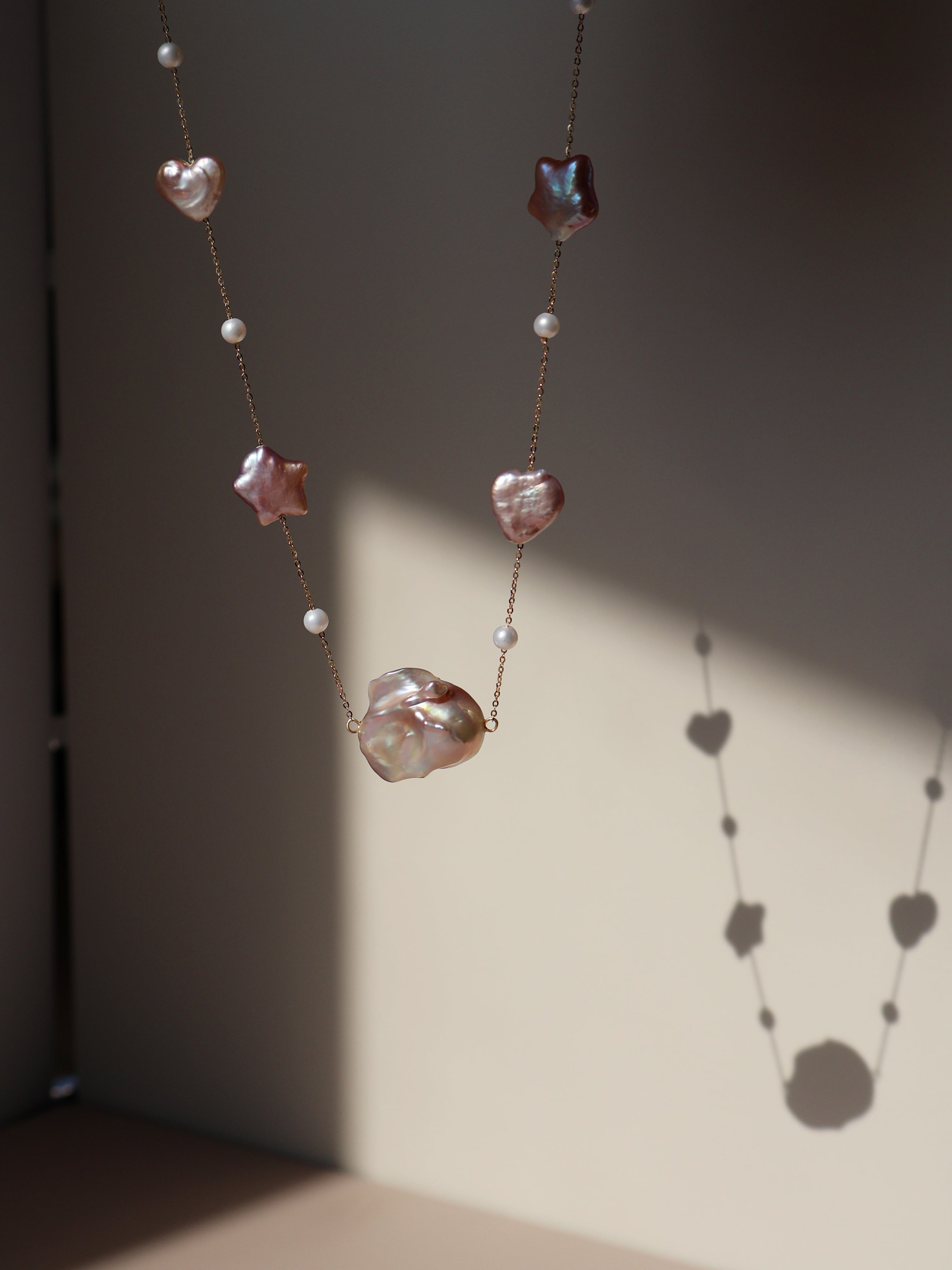 Convertible Pearl Necklace - Adjustable Choker with Baroque, Heart & Star Freshwater Pearls