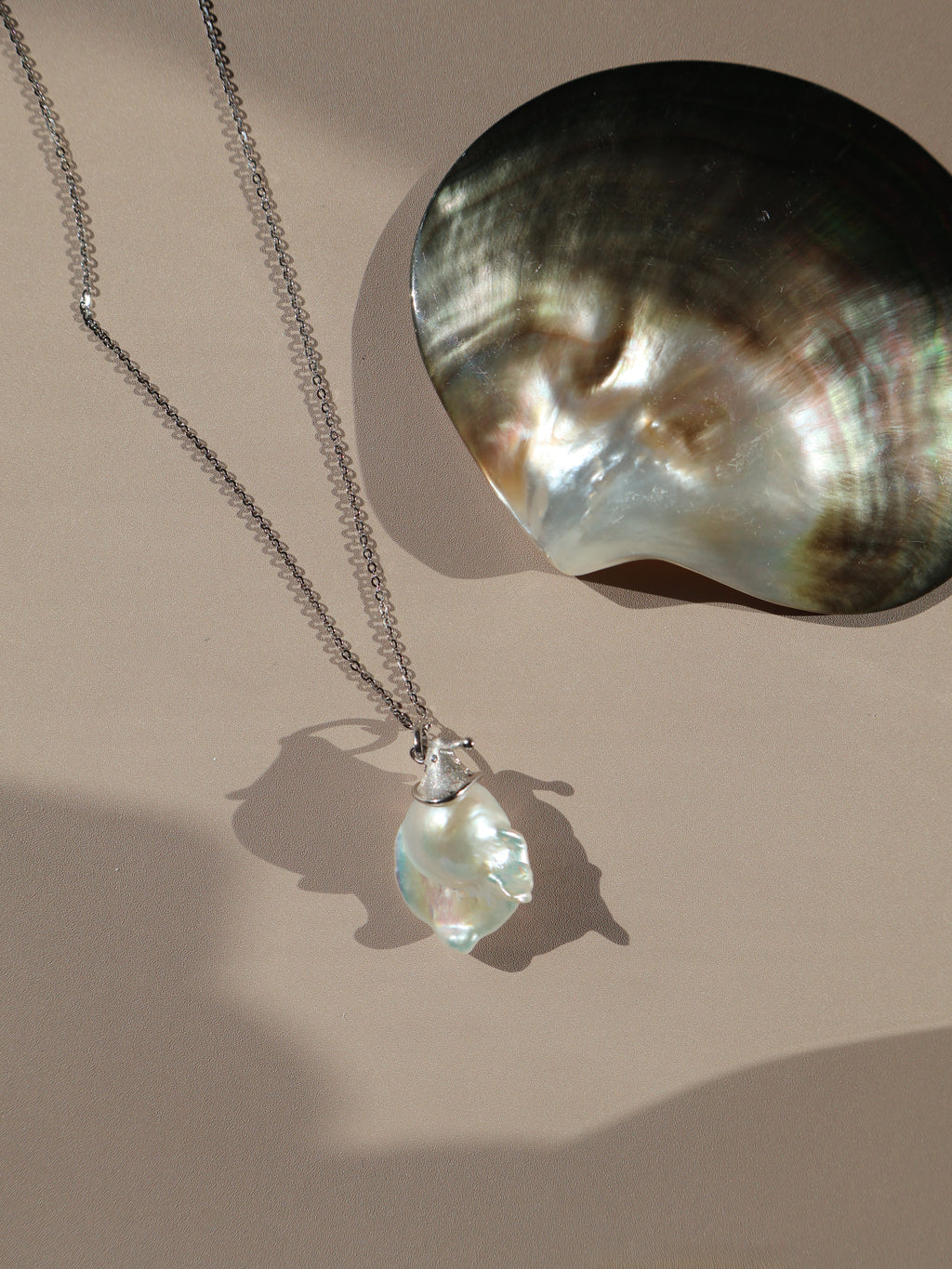 Baroque Pearl Pendant Necklace – Witch hat Design, Sterling Silver