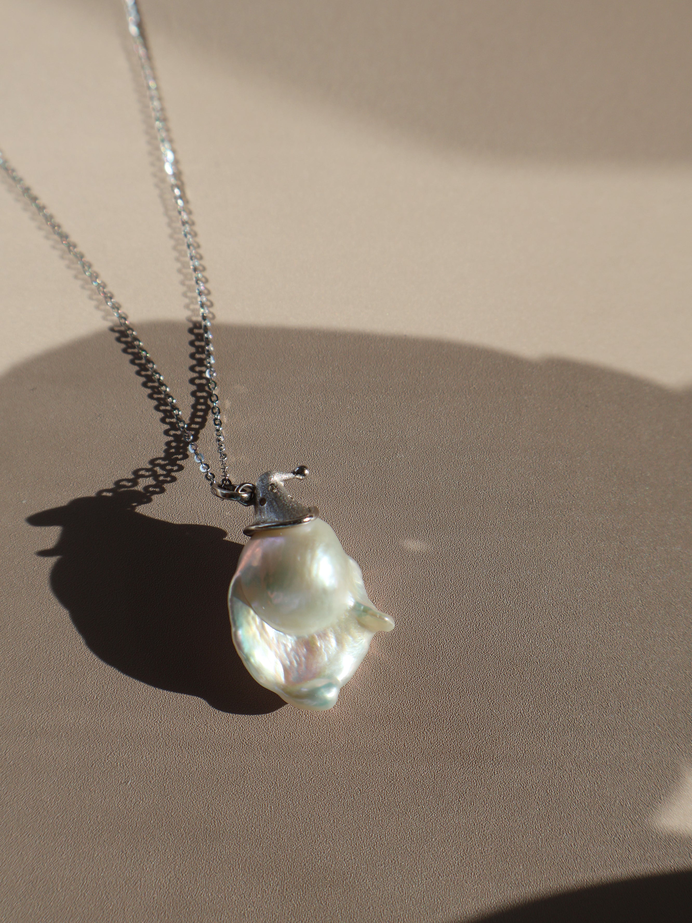 Baroque Pearl Pendant Necklace – Witch hat Design, Sterling Silver