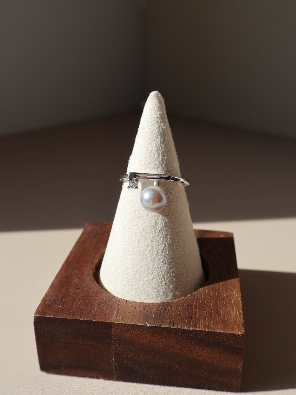 Blue Pearl Open Ring – Freshwater Pearl, Sterling Silver with Zircon