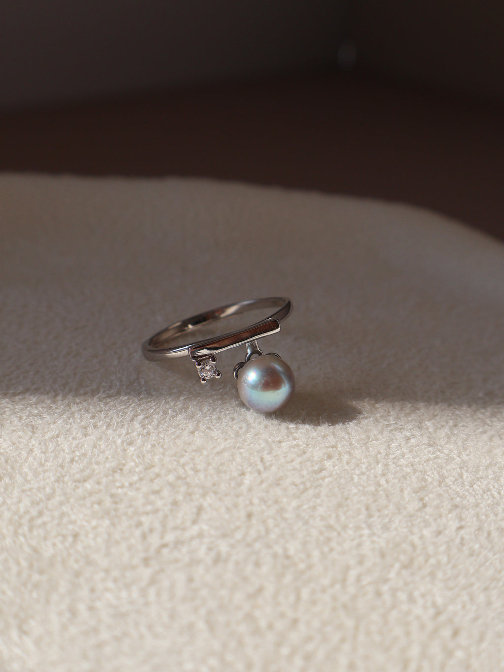 Blue Pearl Open Ring – Freshwater Pearl, Sterling Silver with Zircon